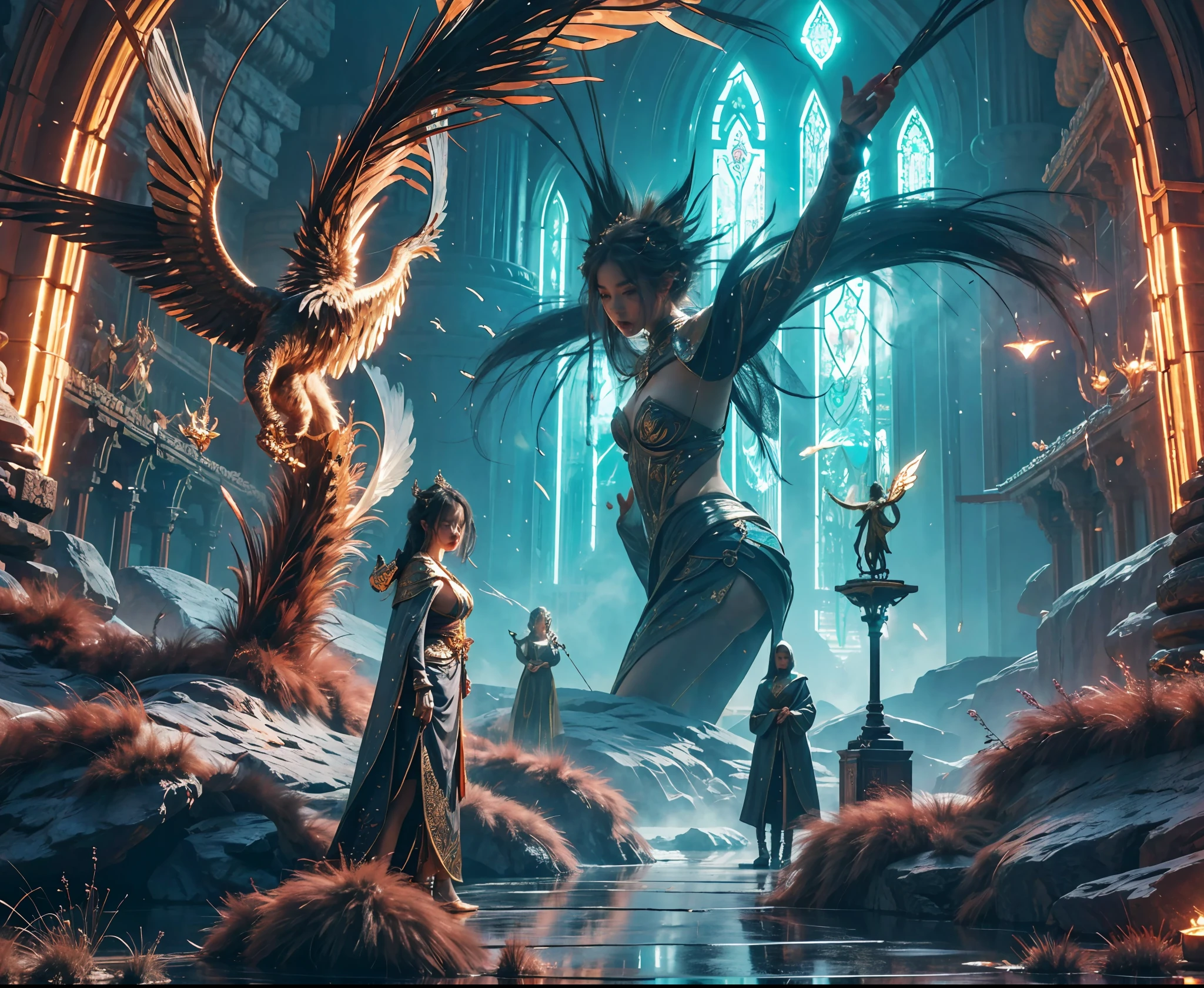 A Masterpiece, (fantasy sanctuary:1.4), (elf building), temple architecture, holy place , nature light, elf tree, nature, morning natural light, best qualitc, hyper detailed, illustartion, 1girl, pose, full body, sexy body, gorgeous dress,  farway, solo, FANTASY, Flight, out door, MAGIC, incantations, sao, yun, haired, capelet, bonnet, bioluminescence, mystical, lovely, Whimsical, Fun, Adventurous, free, Miraculous, Imaginative, Determined, Skillful, Speedy, kinetic, Energetic, Realist, Naturalistic, figurative, Figurative, beautiful big breast, Fantasy culture, myths, fairy tale, Folklore, Legend, witches, Wizards, magical creatures, fantasy worlds, composition, proportions, foreground, mid, background, perspective, light, color, texture, detail, beauty, wonder.