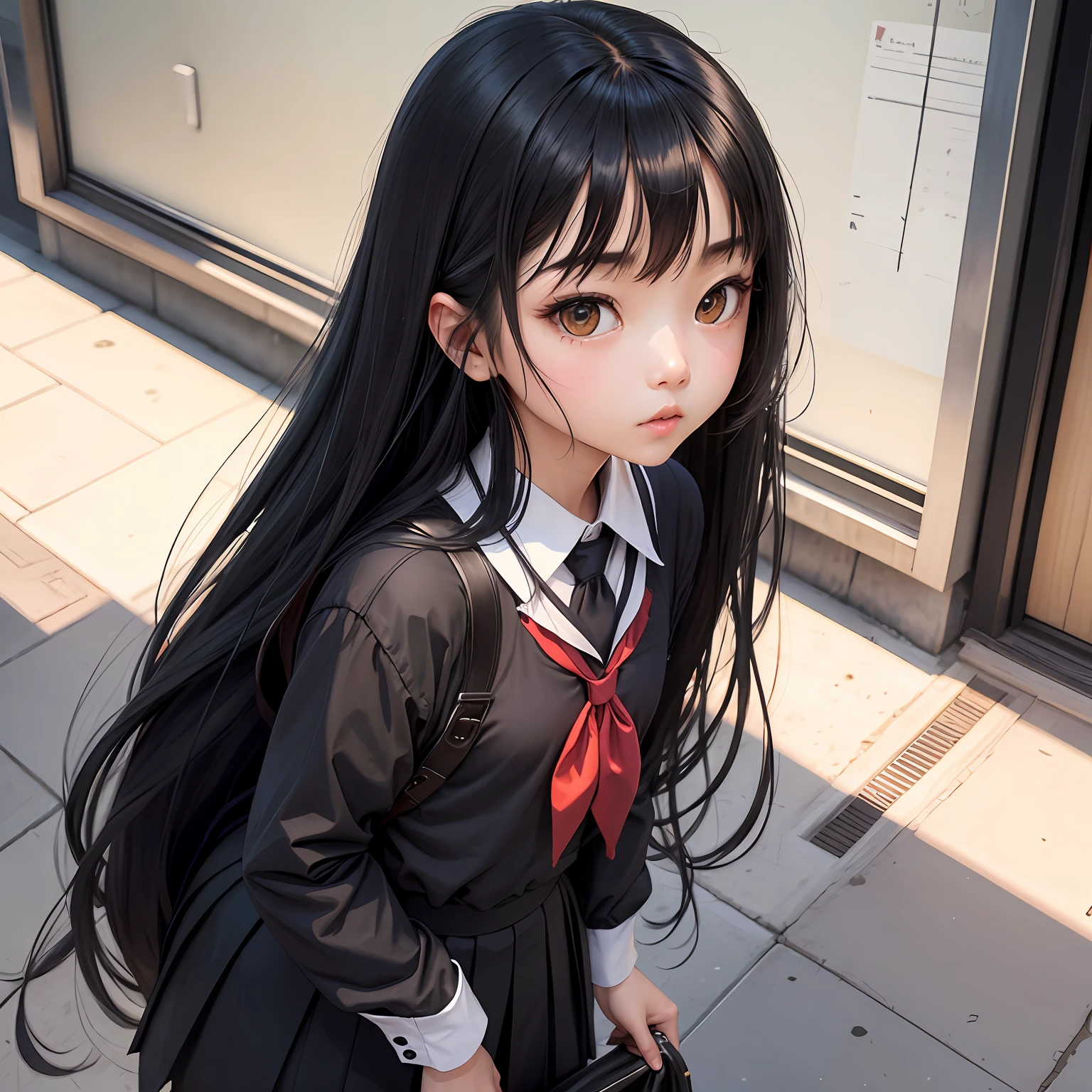schoolgirls,black long straight hair,校服 --auto