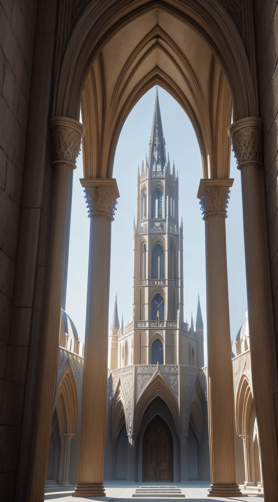 Cinematic, photo, a medium shot of a beautiful elven byzantine gothic tower in a medieval city designed by Alan Lee, grey granite, slender, dome, filigree, elegant elaborate complex architecture, medieval architecture, medieval design, photographed with Canon EOS 5D Mark IV, monument, sense of wonder, extremely detailed, realistic textures, artistic