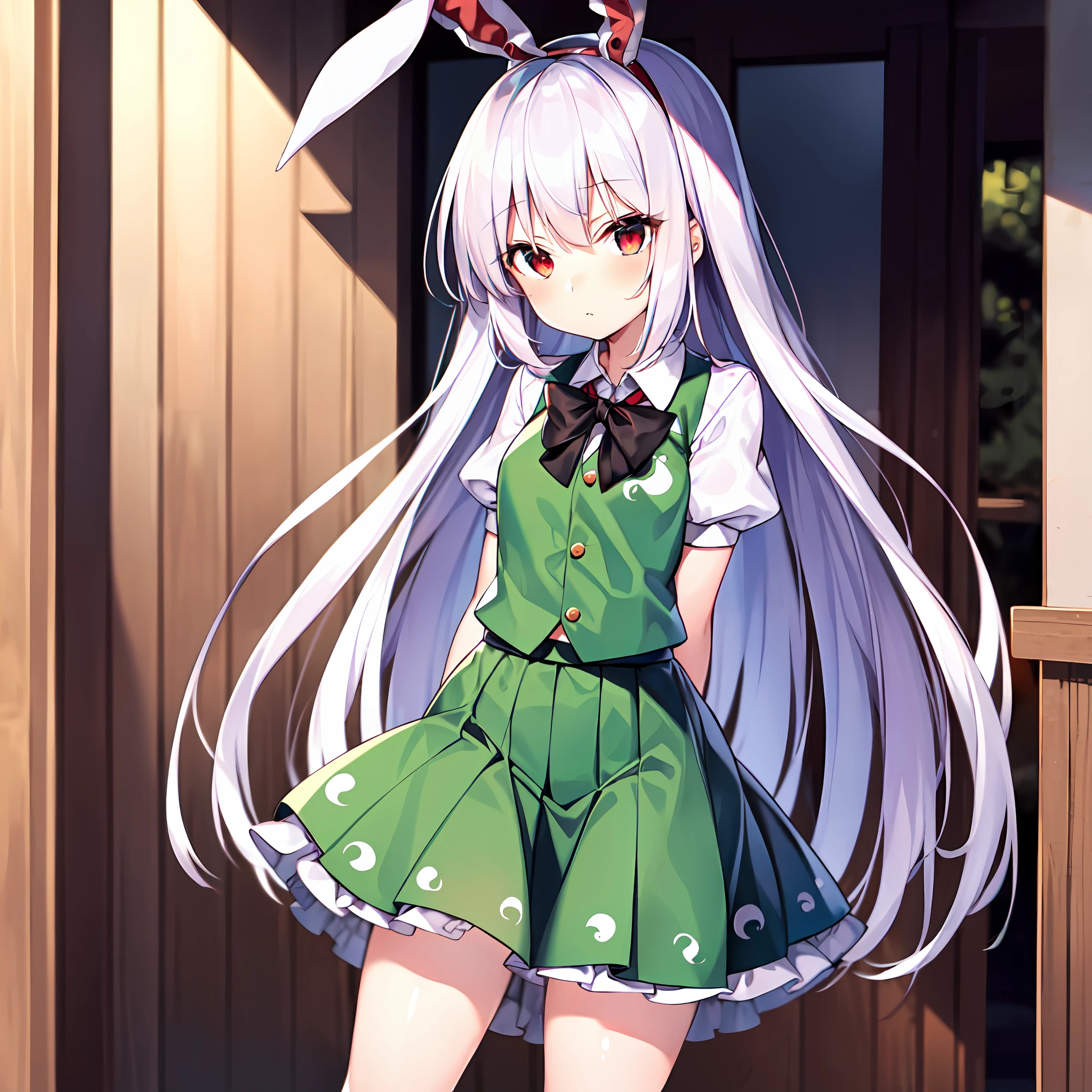 1girl,touhou,(konpaku youmu:1.0),dressing {{reisen udongein inaba(cosplay)}},red eyes,detailed eyes,perfect eyes