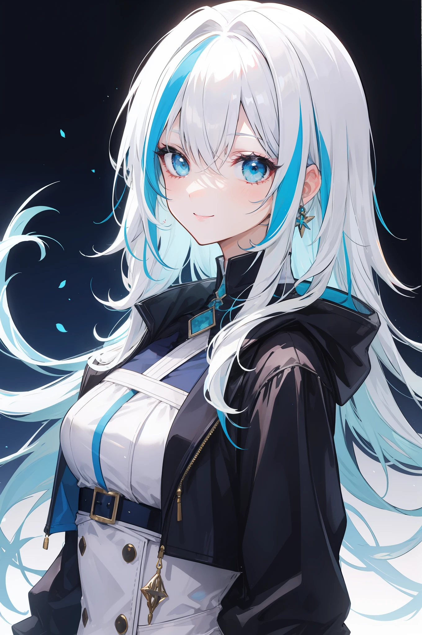 White hair， Blue hair， O cabelo multicolorido， long whitr hair，a matural female，ssmile