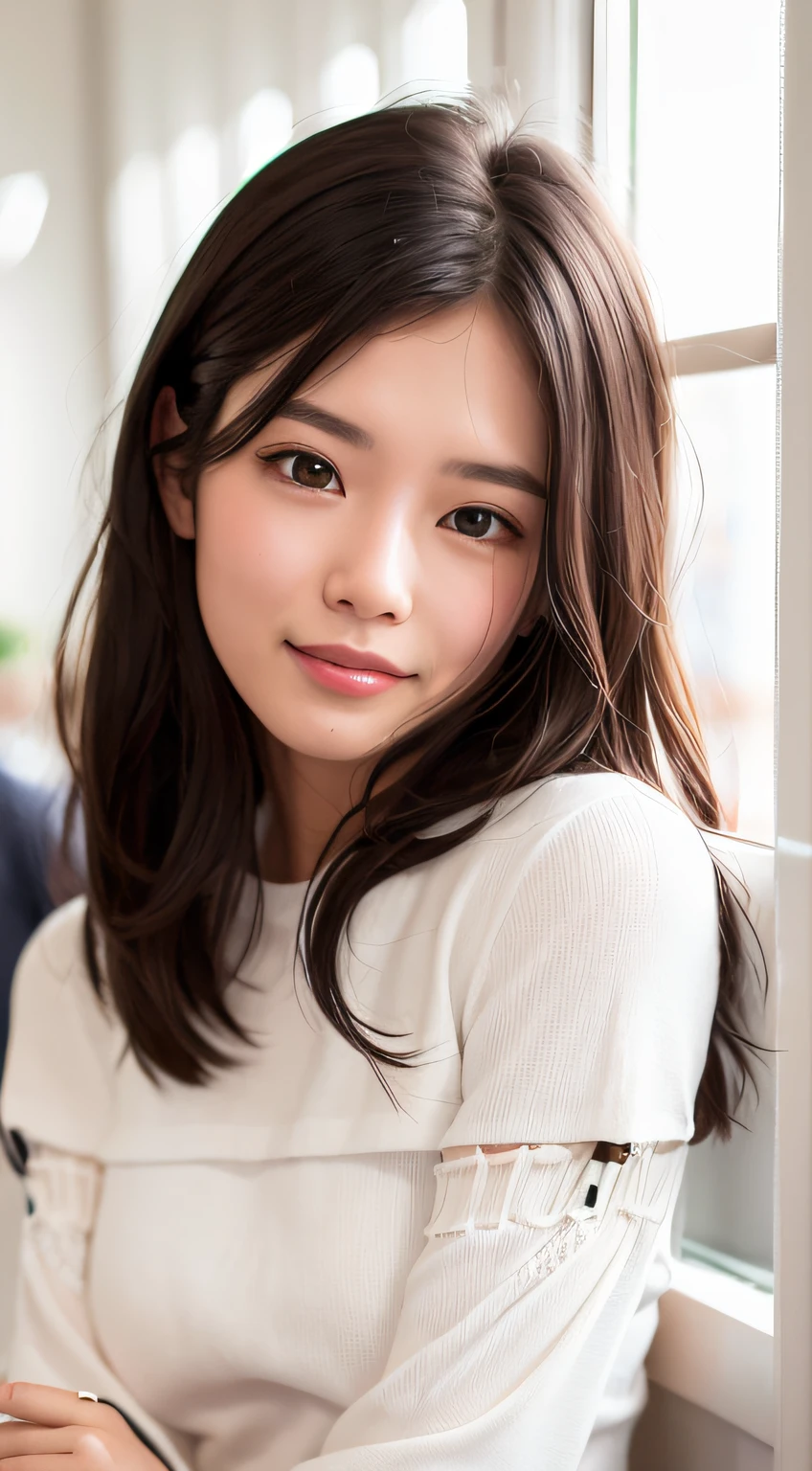 a smile、White clothes、A dark-haired