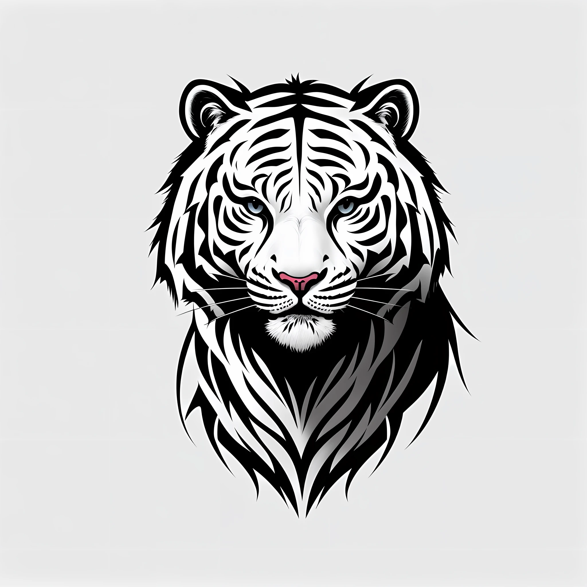 best qualtiy, high high quality, 8K, white backgrounid, {{{linear art:1.3}}}, 1tiger,the white tiger、The king,diadems、Only the skull, Solo, zlayato、Ferocious、looking to the camera