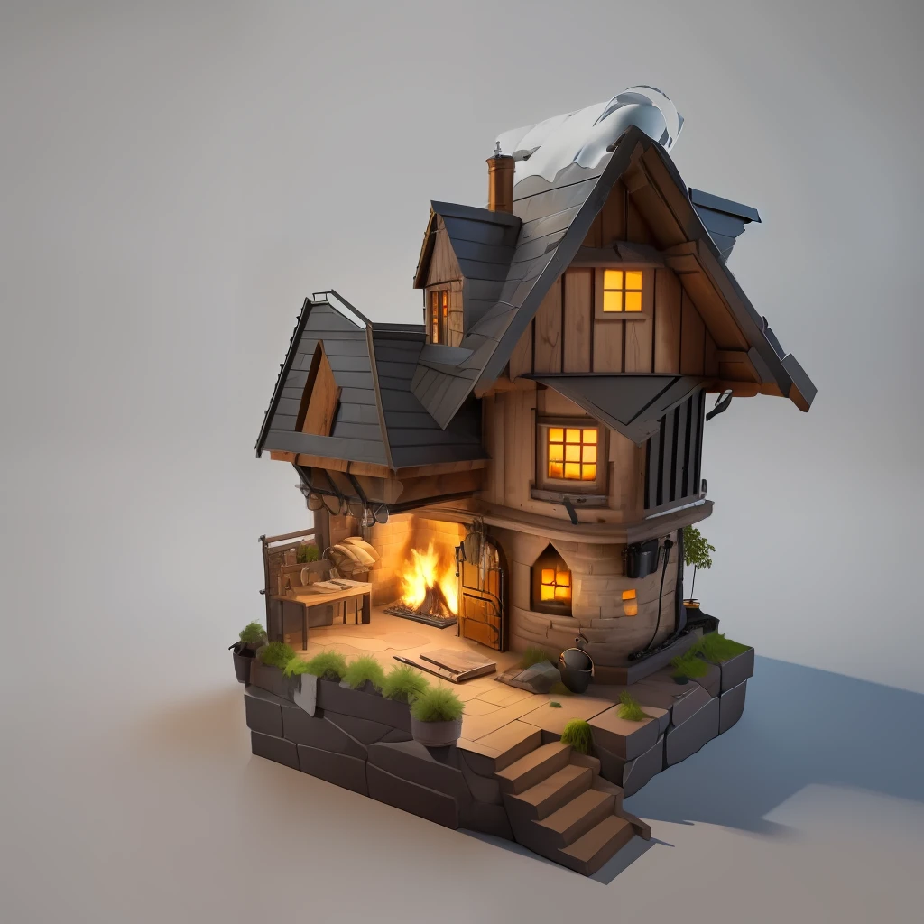 There was a fire in the fireplace,There is a metal pot in front, Blacksmith, Work in a forge, Falsification, blacksmith,blacksmith product design, smelters,Molten metal room, Foundry VTT, God of forging, small manufacture, anvil