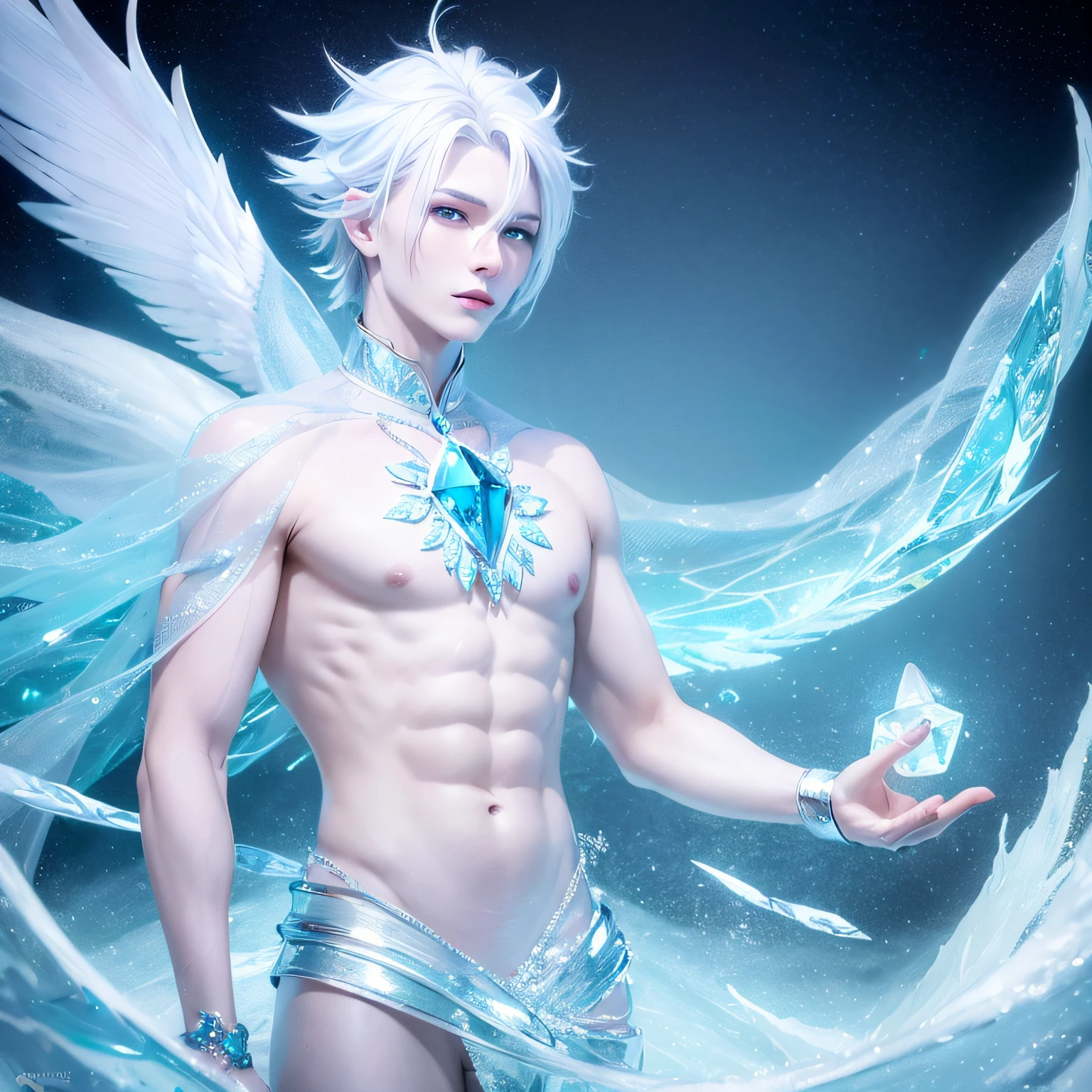 Icicle
personification　male people　Beautiful Boys　Mystical　Fictional creatures　chimera
Ice Spirit
Enchanting ice wings
Freezing body and hair
Ice Wizard
Guardian of the cold region
Tranquility and ephemerality
Cold meets beauty
Cool natural beauty
Ice and magic casting
The glow of the icy world