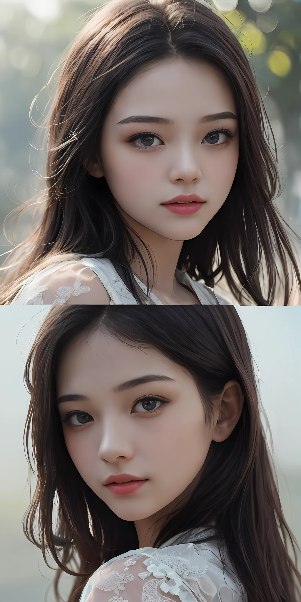 (a 18 year old girl:1.3), 独奏, (((extra detailed face)))), ((extremely detailed eye and face)))), beautiful finely detailed eyes, ultra-detailliert, Beautiful and beautiful, Beautiful fece, masterpiece, top-quality, Original, masterpiece, ultra fine photos, top-quality, 超A high resolution, Realistic realism, sunlights, Amazing beauty, delicated face,, (from the front side)、A detailed face、highlydetailed skin、realistic skin detail、Visible Pore、Clear focus、Volumetric fog、8K UHD、Digital SLR、hightquality、film grains、fair white skin、Black eyes、 Dark hair、