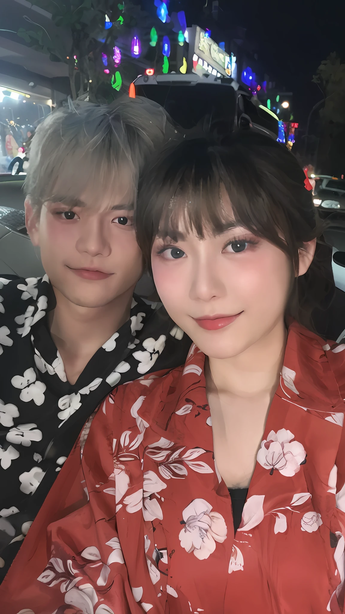 There were two people sitting in a car, cute couple, ruan jia and brom, dang my linh, Ruan Jia and Fenghua Zhong, sakimi chan, Happy couple, jordan grimmer and natasha tan, tyler edlin and natasha tan, couple, very very low quality, Ayami Kojima and Yoshitaka Amano