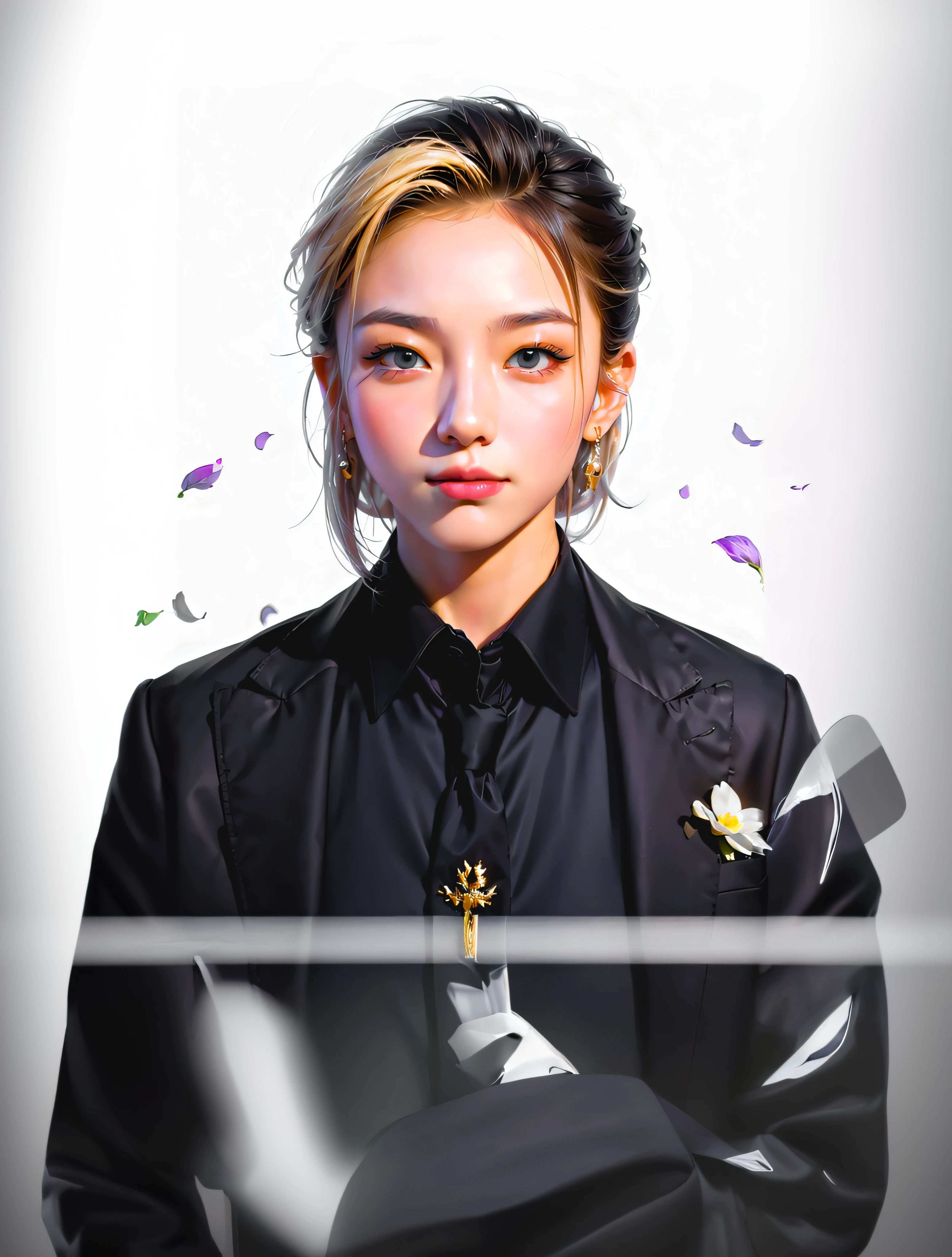 Alphad image of a woman in a black shirt and black jacket, portrait of kpop idol, portrait of jossi of blackpink, portrait of female korean idol, inspired by Yanjun Cheng, Realistic. Cheng Yi, korean artist, jinyoung shin art, Kawaii realistic portrait, Guviz-style artwork, made with anime painter studio, yanjun cheng