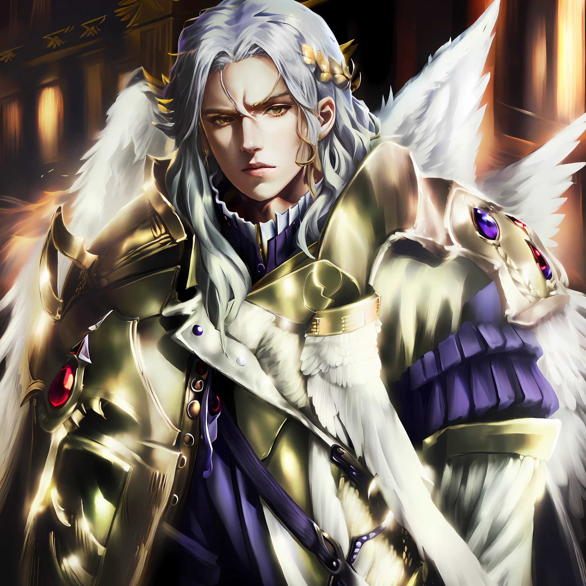 anime big breast，angelicales，Purple-gold eyes，2.5D，Silver-haired teenager，pretty，wind coat，Aristocratic temperament，English aristocracy，English trench coat，