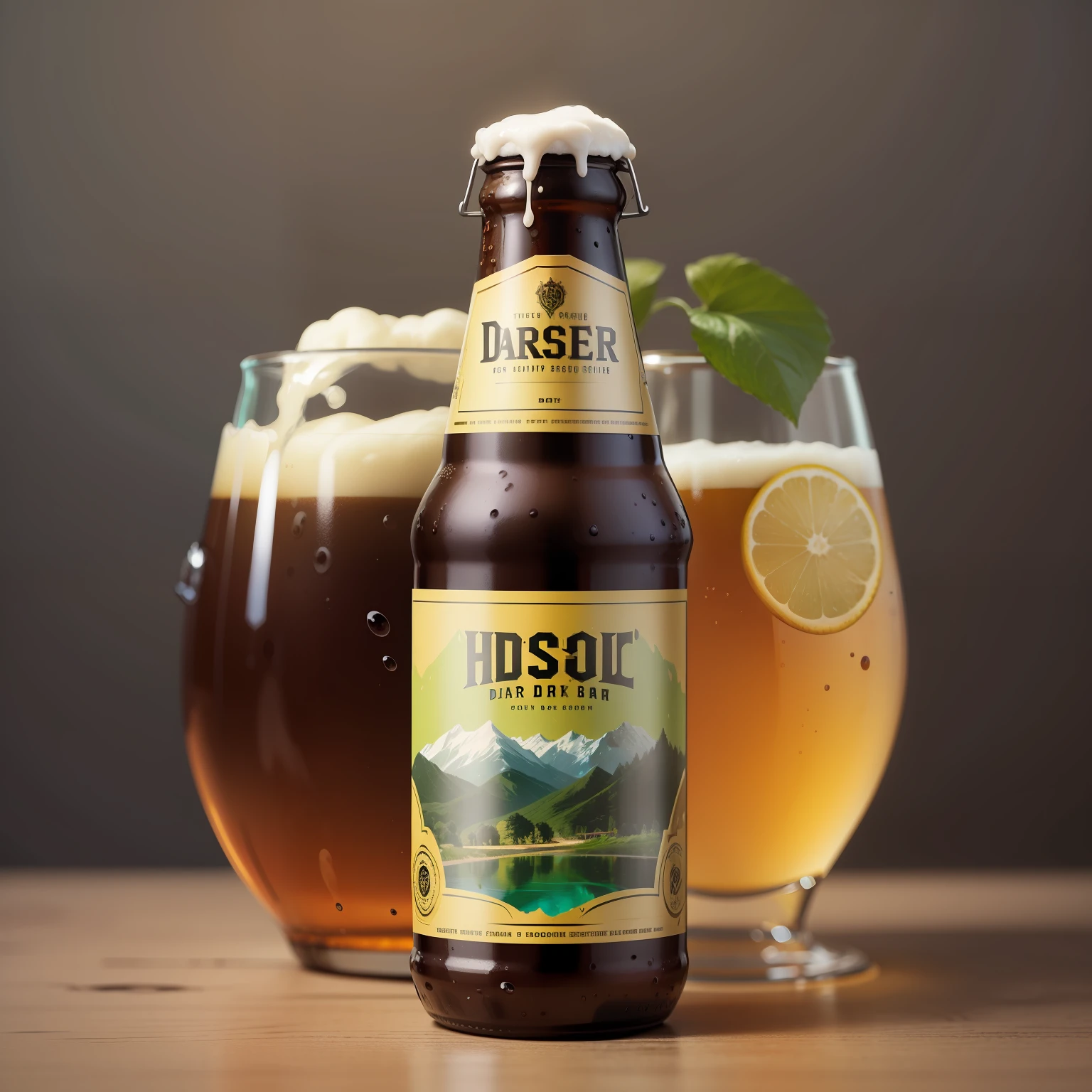 design for beer label, dark background with green details. hd