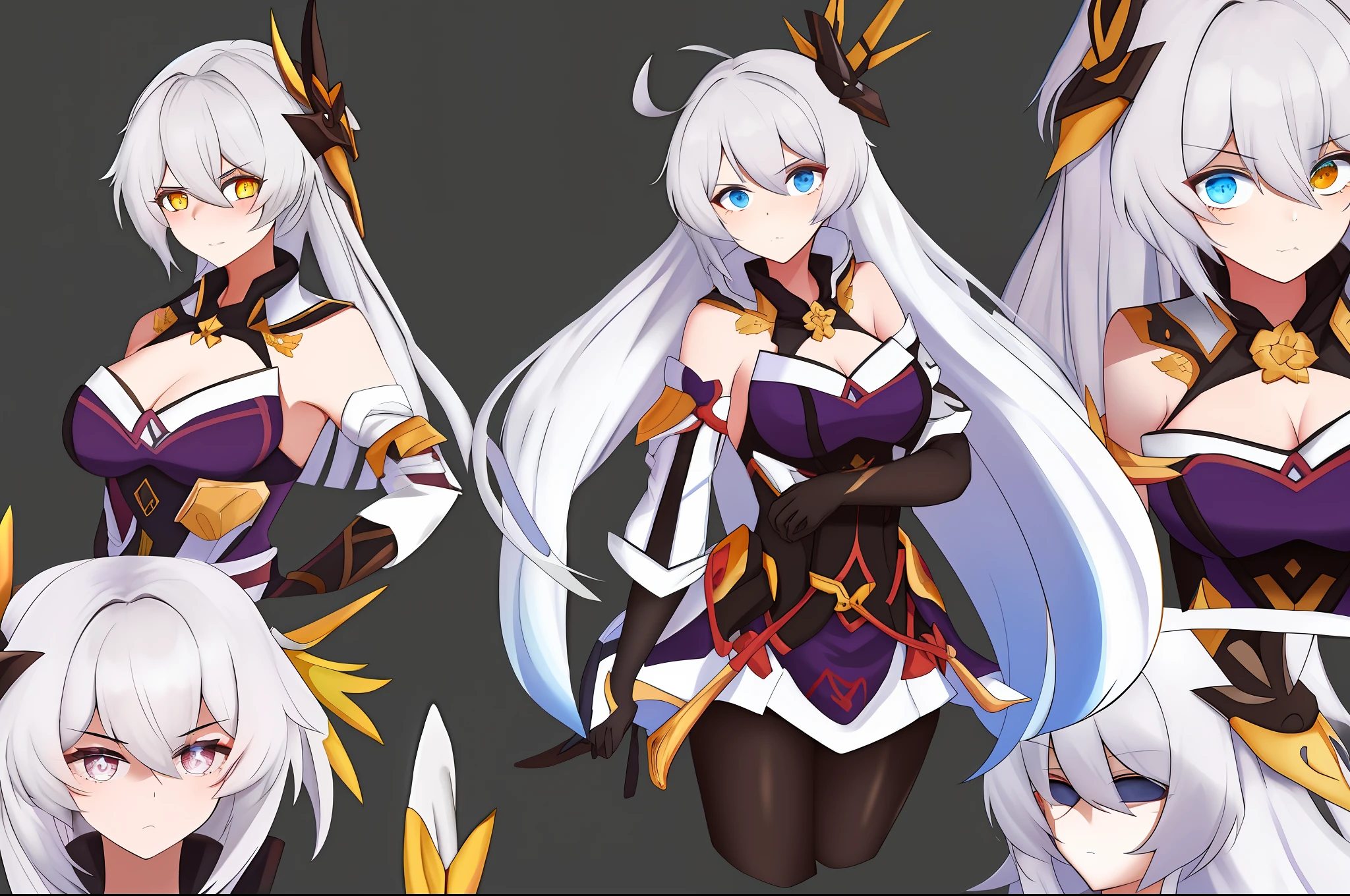 Kiana,1girl,cabelos longos,Luvas,sozinho,olhos azuis,seios,ornamento de cabelo,luvas de cotovelo,Olhando para o Viewer,polearm,single elbow glove, espada,objeto flutuante,cabelo entre os olhos,Asas de Energia,master part, best quality,