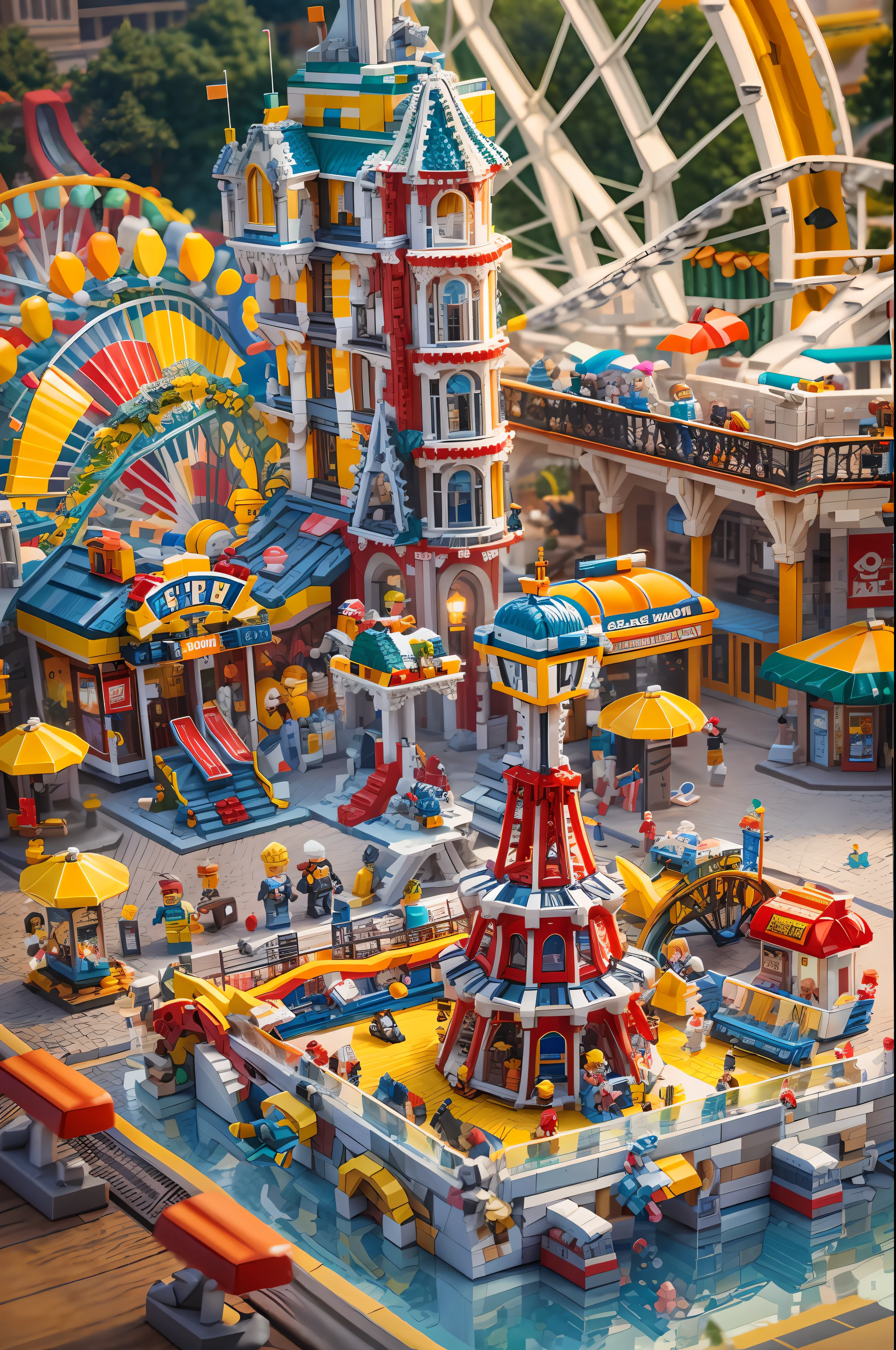 Lego style, amusement park scene, rich color matching, blind box style, toy model, voxel, very detailed, super high resolution, 8K UHD --v 6