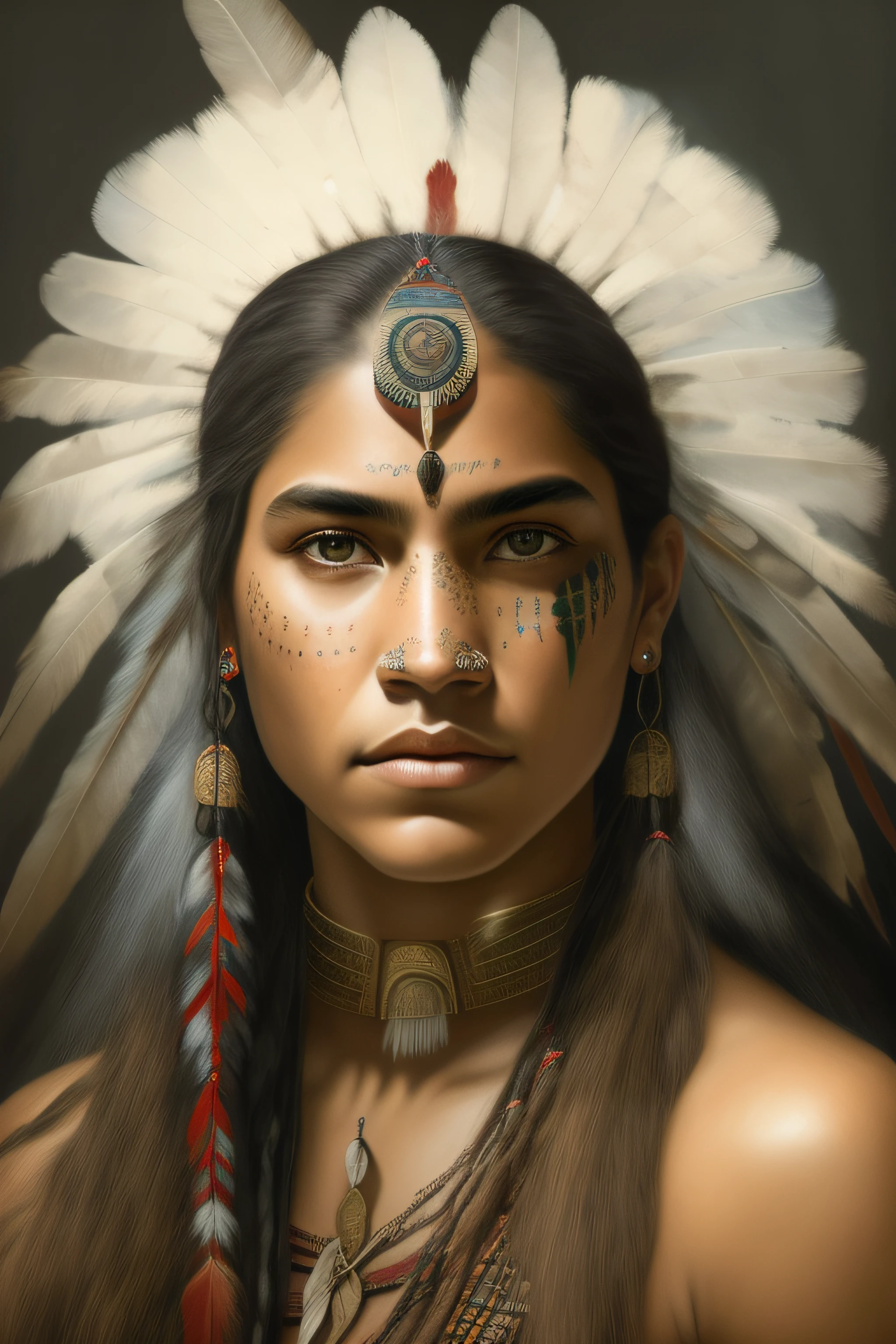 mulher com penas e maquiagem no rosto, Retrato de uma mulher guerreira, Retrato de uma jovem Pocahontas, a young female shaman, Nativo americano, : native american shamen fantasy, beautiful young female shaman, menina guerreira, uma bela mulher guerreira, Warrior Woman, Retrato de um guerreiro, Retrato da princesa asteca, Guerreiro nativo americano, usando tinta de guerra