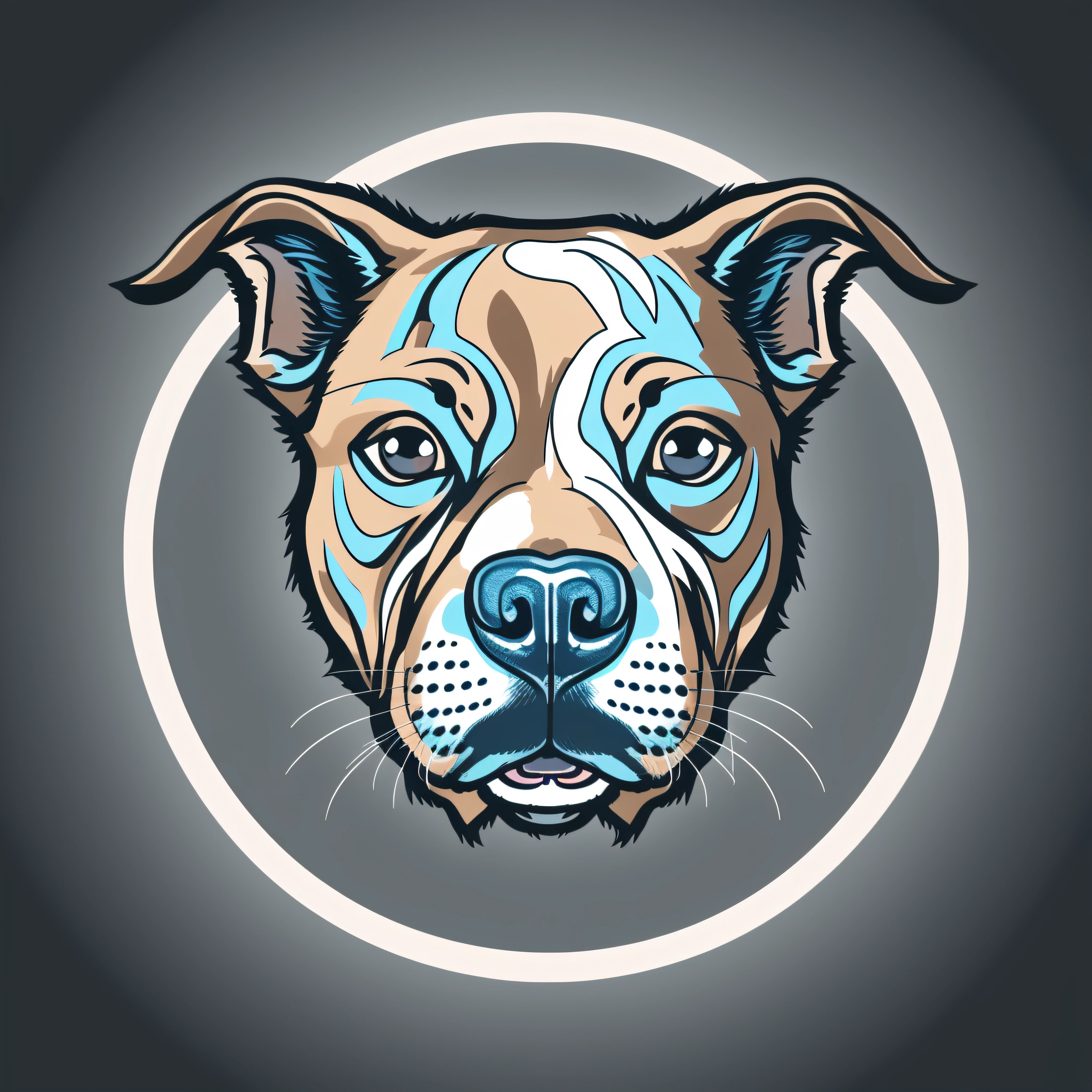Amazing pitbull dog head logo, 12K, details .blue eyes.with a circle contour, looking like a sticker, victor arte cartoon art, illustrator logo