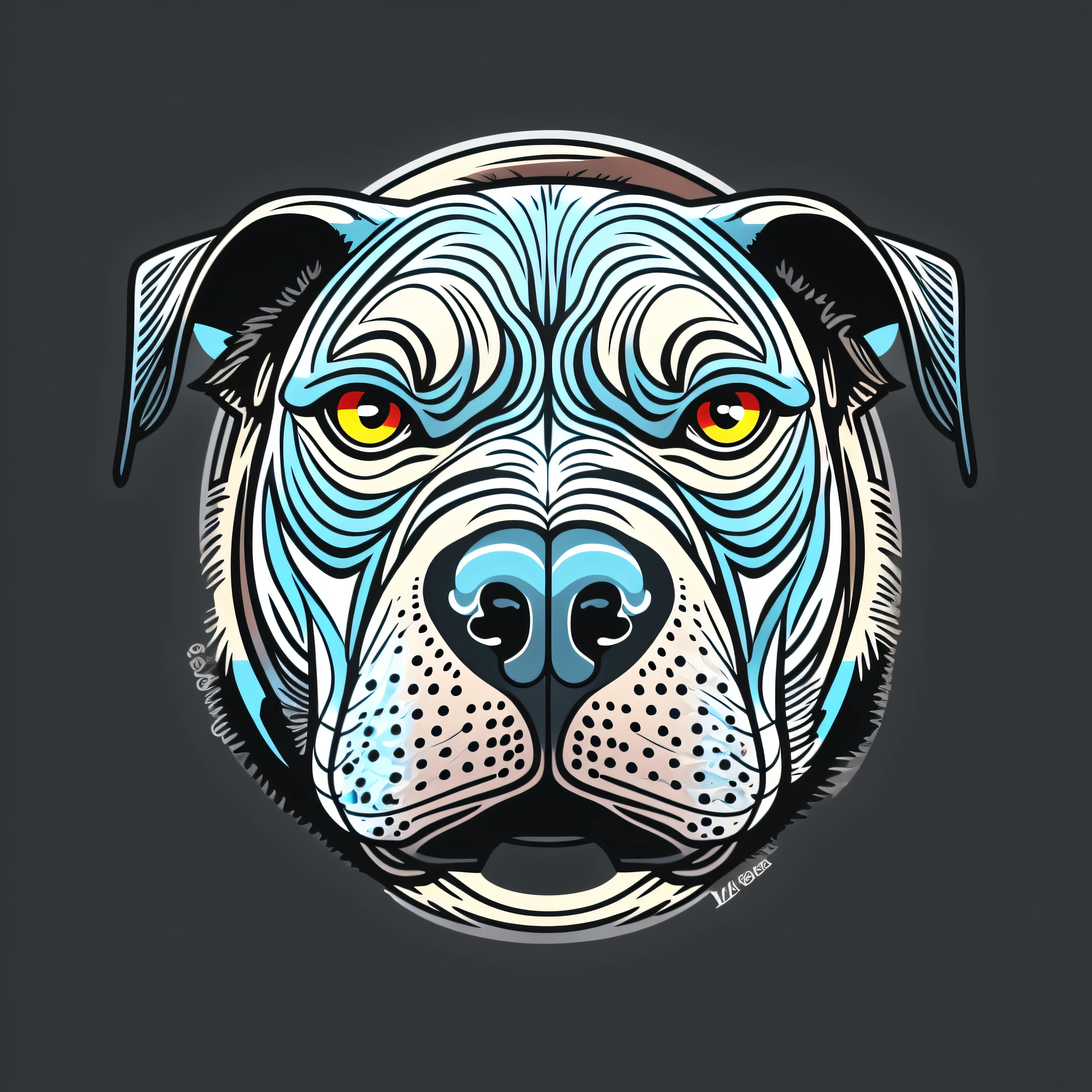 Amazing pitbull dog head logo, 12K, details .blue eyes.with a circle contour, looking like a sticker, victor arte cartoon art, illustrator logo