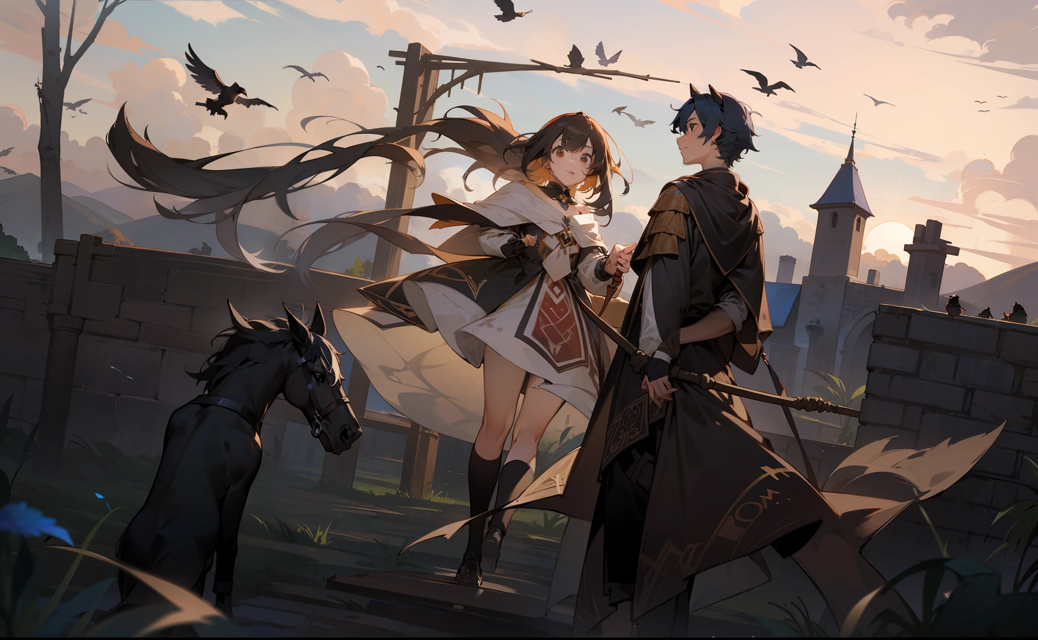 cawing ravens,eventide,Skysky,clouds,coyote,dual horsetail,medieval times,borgar