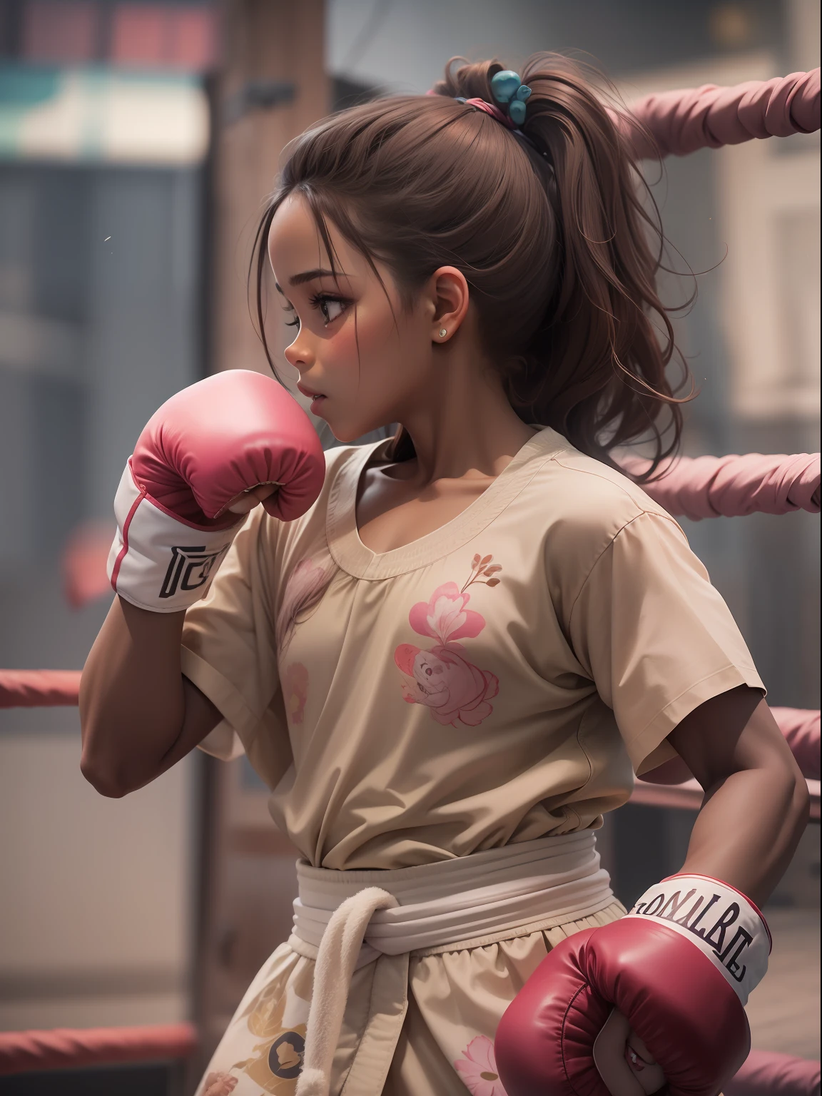 -- 1 menina, jovem, cabelos longos, olhos grandes, pele clara, vestido rosa,
--actions, a menina agachada e sorrindo, Waving his hand,
-- efeitos, a menina convidando o lutador de boxe para lutar,
|
-- 1 lutador de boxe, homem, cabelos curtos, olhos escuros, pele bronzeada, roupa de luta,
--actions, o lutador de boxe em pose de luta,
--actions, o lutador de boxe pronto para aceitar o desafio,
|
--scenario, cidade, Buildings, carros, pessoas,
--actions, the two figures creating an atmosphere of tension and excitement,