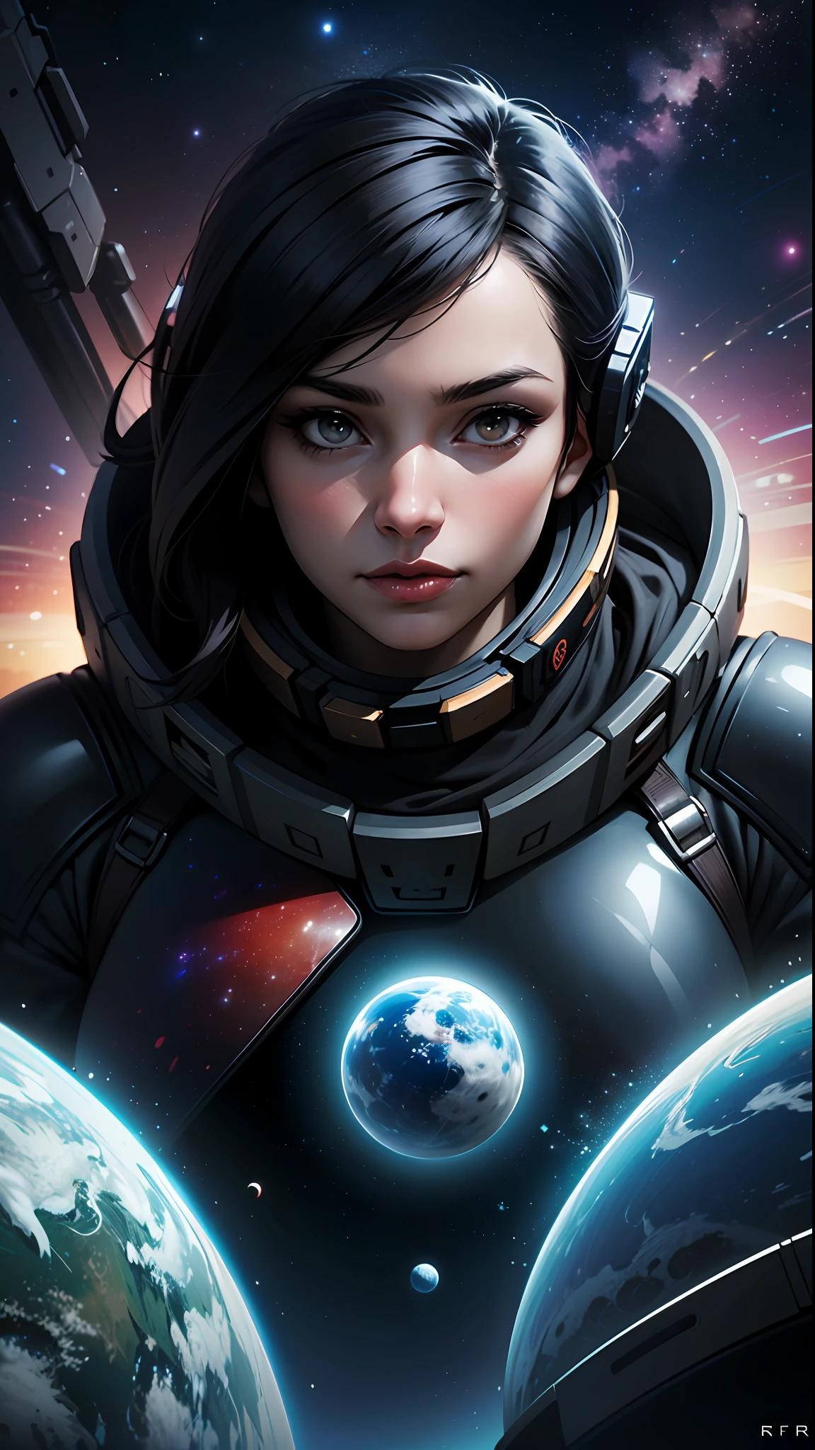 nijistyle,rfktr_technotrex,woman exploring planets, alien worlds, exotic locations, deep space,unkown terrors, galactic, nebulas,stars,fcPortrait