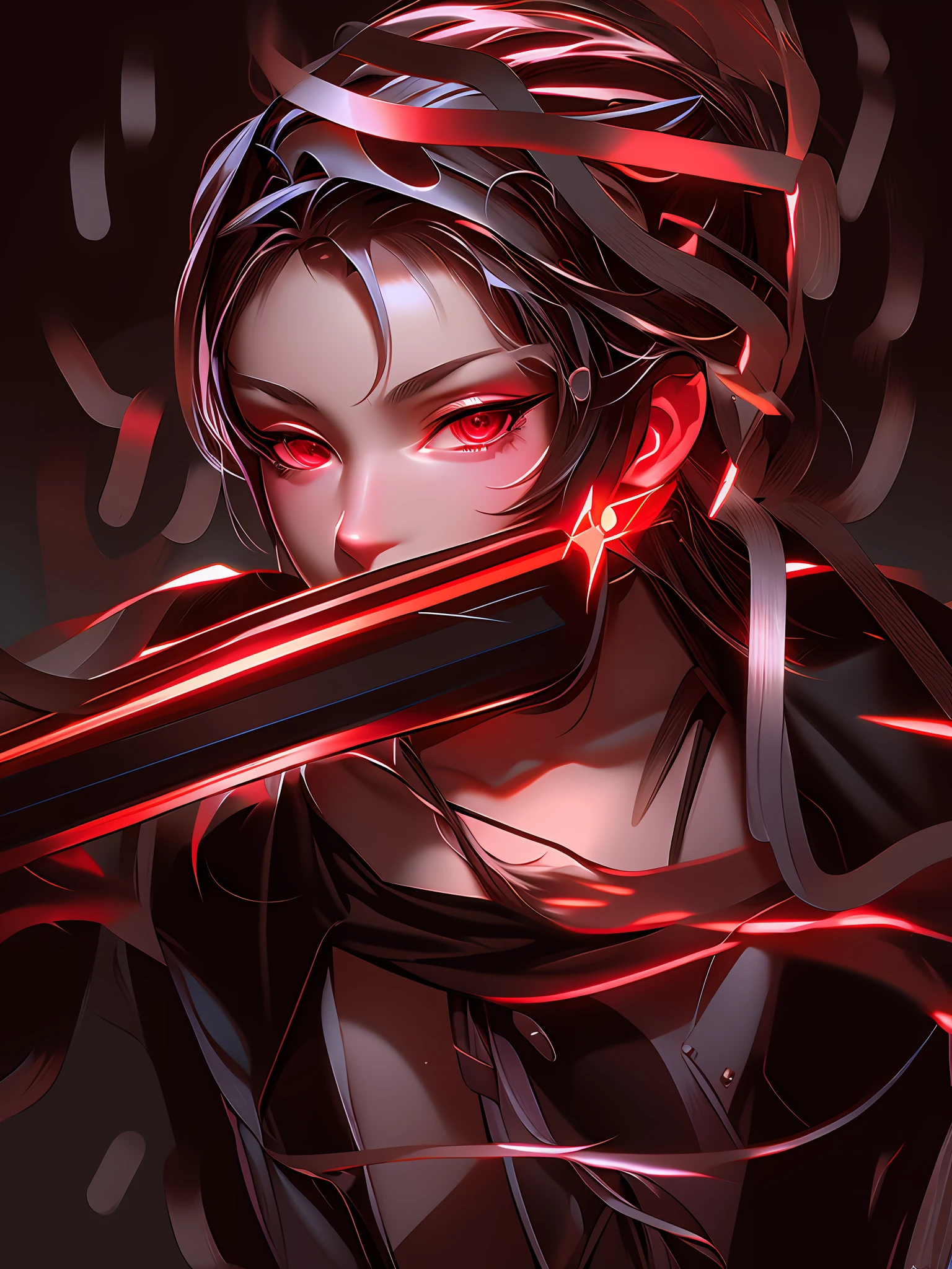 anime girl with a sword in her hand and a red light in the background, artwork in the style of guweiz, guweiz, by Shitao, unknown artstyle, g liulian art style, cyberpunk shading, digital cyberpunk anime art, painted in high resolution, guweiz on artstation pixiv, anime cyberpunk art, cyberpunk anime girl,masterpiece, best quality, (extremely detailed CG unity 8k wallpaper), (best quality), (best illustration), (best shadow), absurdres, realistic lighting, (Abyss), beautiful detailed glow