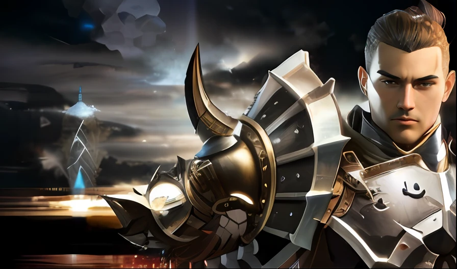 Follow the style of this image ,Complete the armor and whole body of this character