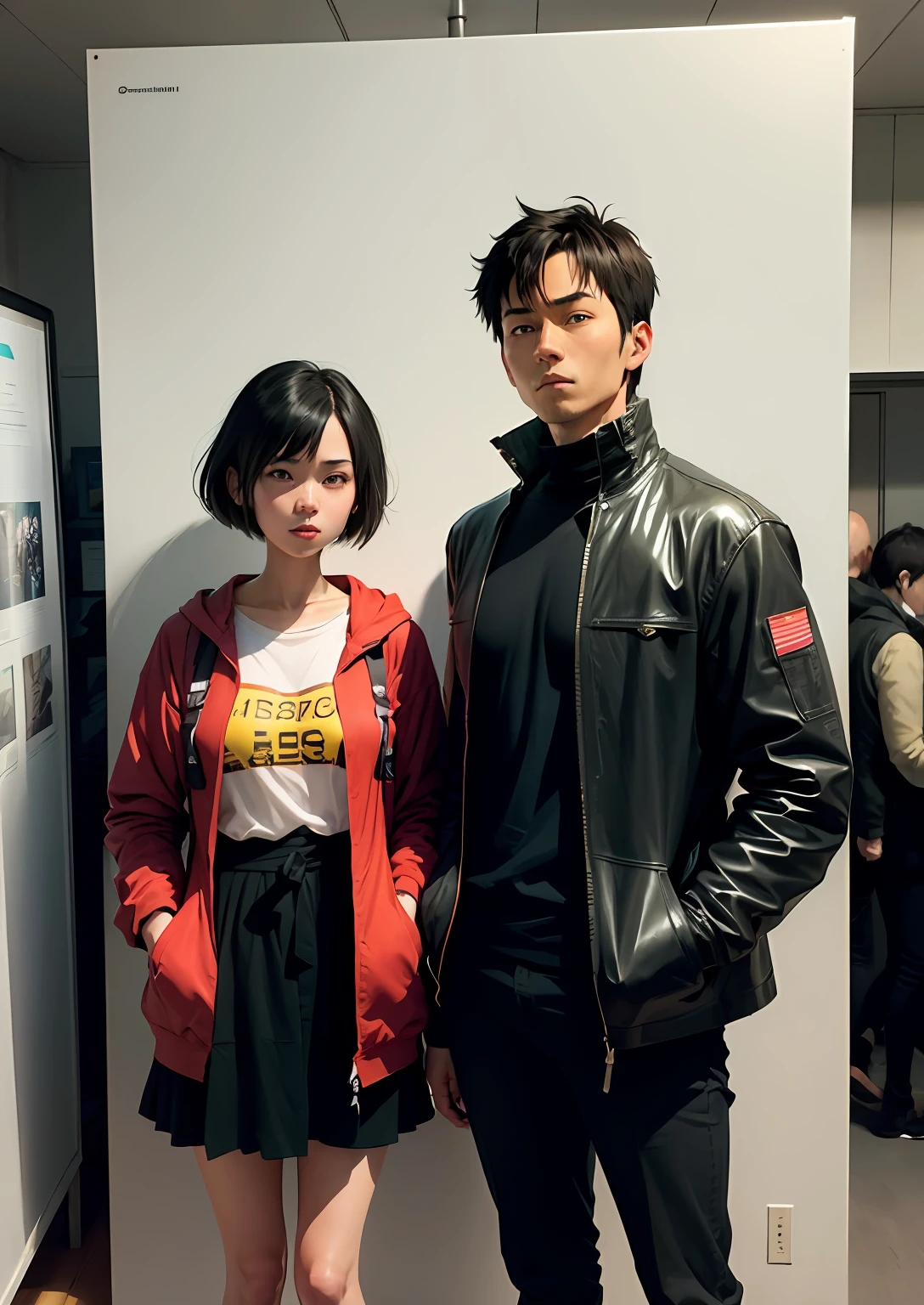 anime book with a picture of a man and a woman standing next to each other, by Kamisaka Sekka, moebius and tsutomu nihei, moebius and makoto shinkai, medium shot of two characters, a painting of two people, fiona staples and kinu nishimura, painting of white human figures --auto
