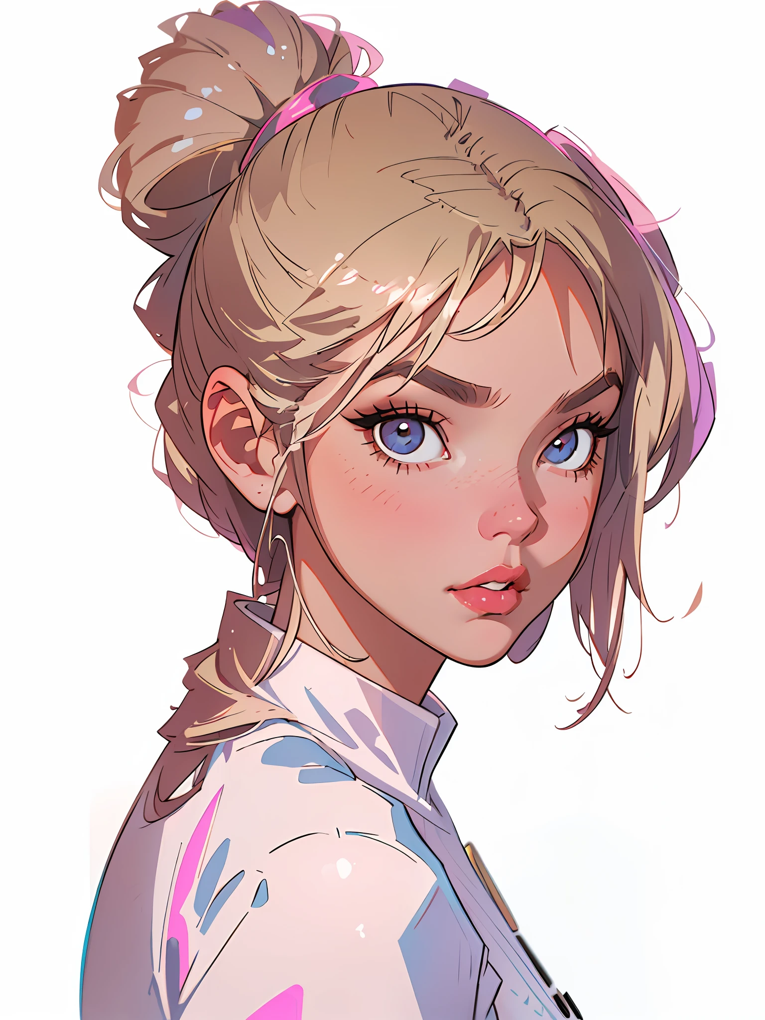 uma mulher com cabelo loiro e cabelo rosa usando uma roupa rosa, pintura digital de personagens, Artgerm e Lois van Baarle, retrato de personagem de closeup, pink iconic character, Arte digital Ilya Kuvshinov, retrato de personagem pintado, Pixar e Ilya Kuvshinov, pintura de personagens, pintura digital dos desenhos animados, arte digital do personagem, Rosto de Ilya Kuvshinov, aranha gwen