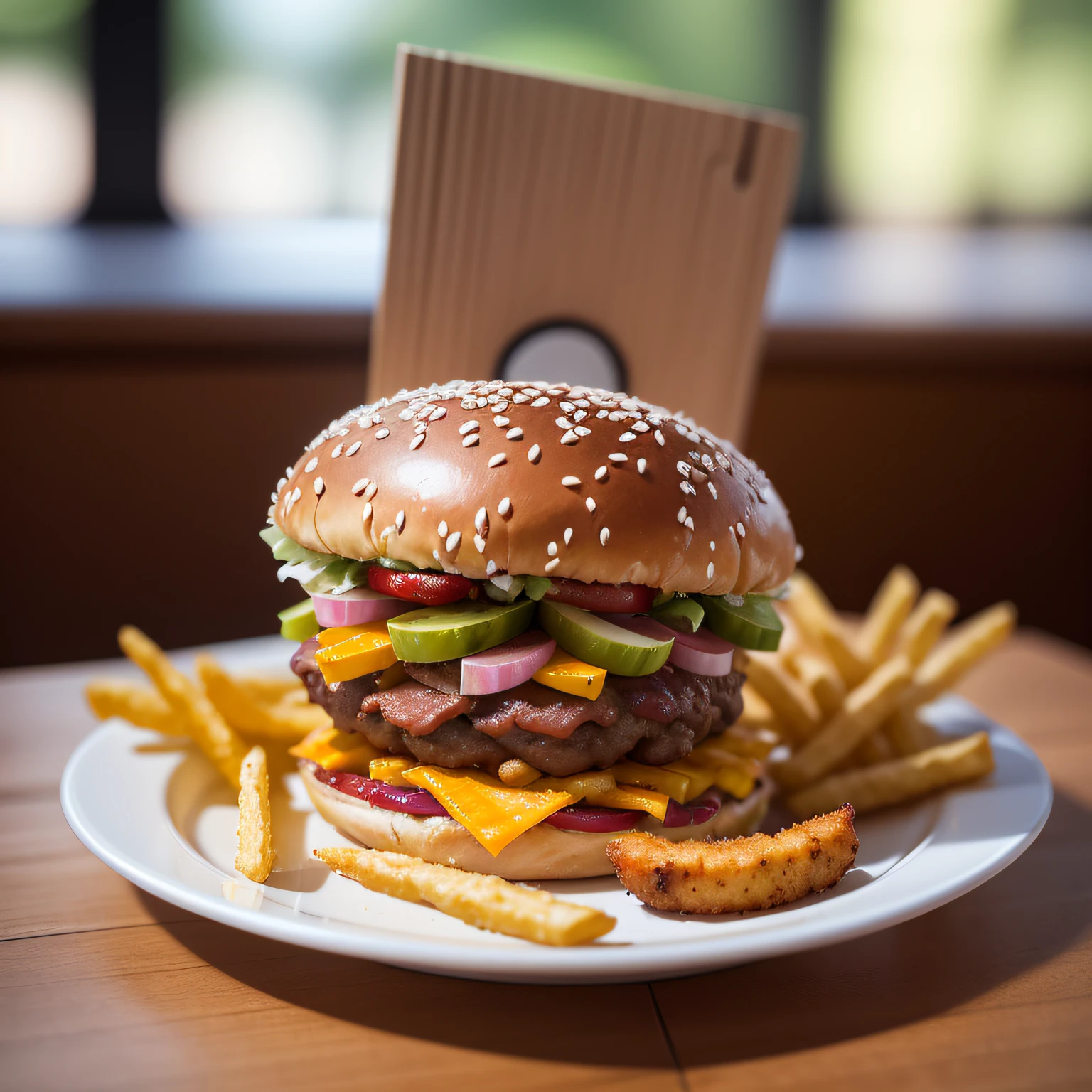 melhor qualidade, ultra high-resolution, (fotorrealista: 1.4), ultra-detalhado, incrivelmente detalhado, aluminum package, big mac, carne frita, alface molhada, queijo derretendo, cebola, bacon frito --auto