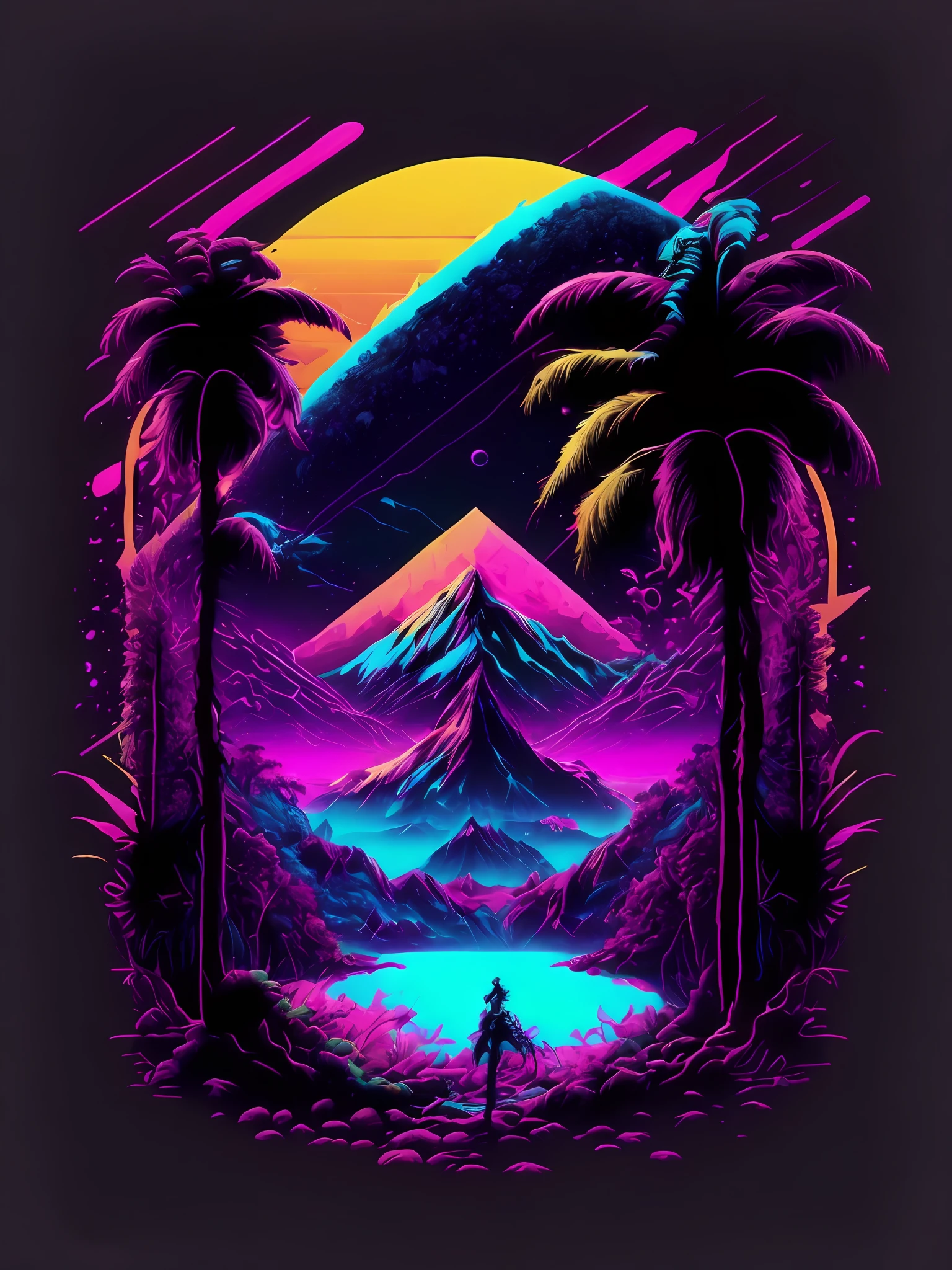 (((melhor imagem))), Create a psychedelic scene, Dietilamida, LSD, Magic Forest, planeta, water, 1 tomada, imagem vetorial, Synthwave, fundo de cor preta, vetor isolado, 3D illustration for screen printing, Arte de Fantasia, intrincado detalhado, Colouring, hiper-realismo, hiperdetalhado, Volumetric lighting, Ultra Detalhado, Sombras ultrarrealistas, ultra qualidade, design de cores neon, detalhes precisos, extremamente detalhado, Colouring.