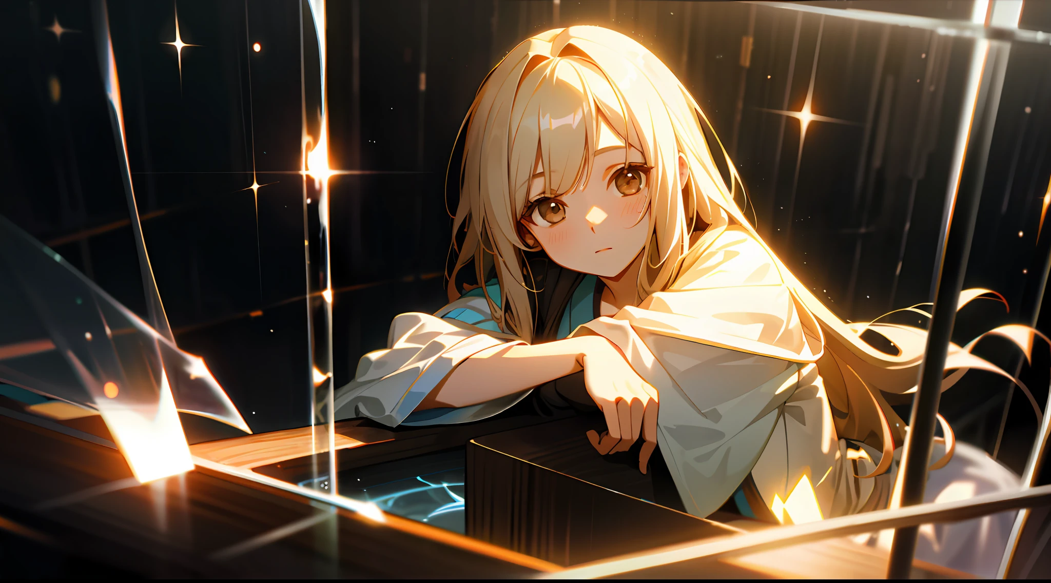 zori，glass，Long-haired girl，Vacated，Light，HD beauty CG