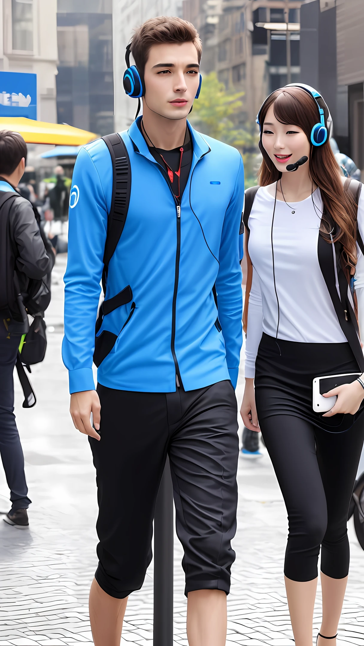 It's like a dream，Technologie，male people，The body is well-proportioned，Dress smartly，Bring a small wireless headset