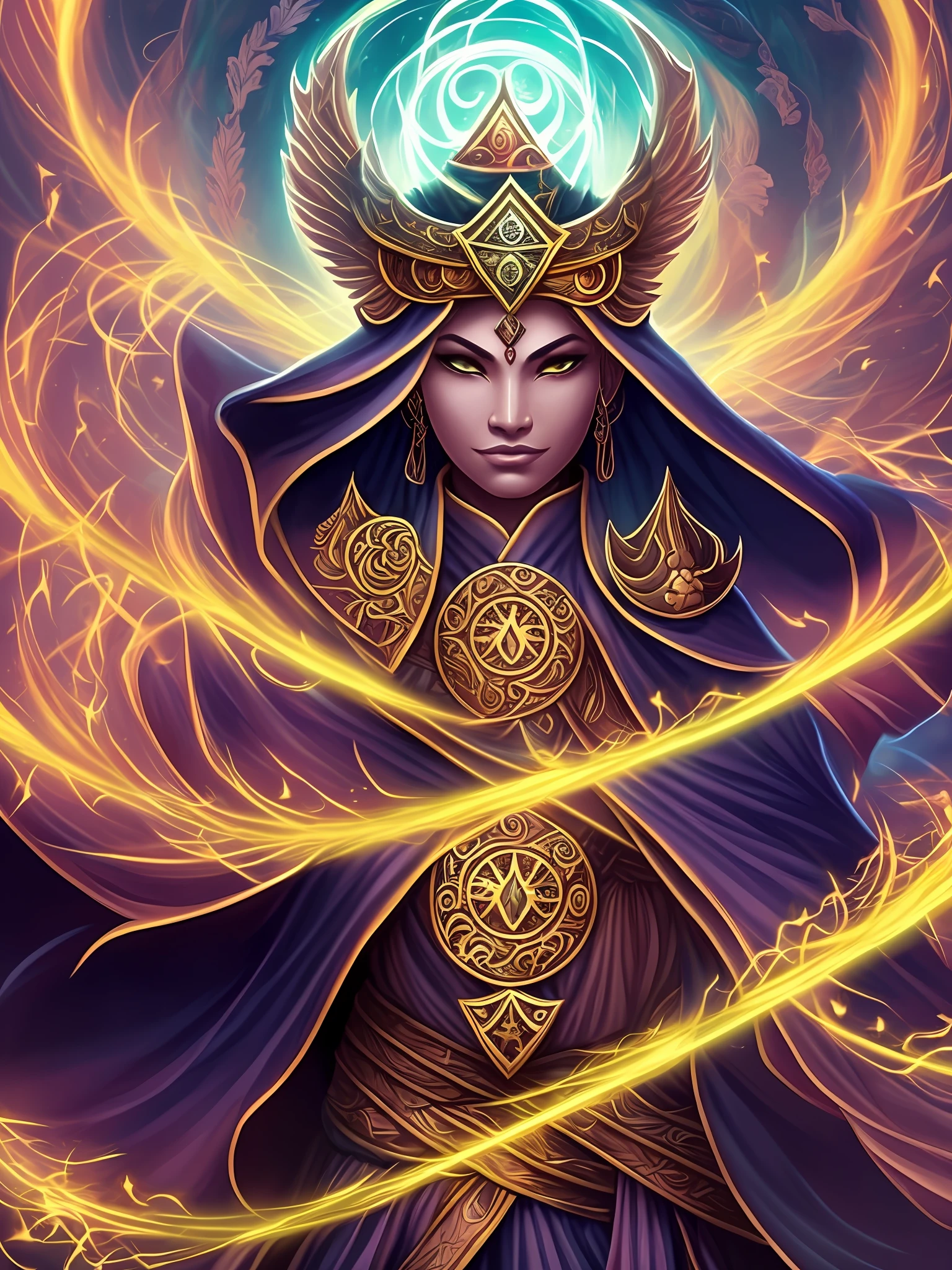 Create an image of a mighty mage with extraordinary powers. This mystical sorcerer possesses ancient knowledge and wields the forces of nature and magic at their command. Visualize the mage in a majestic robe adorned with mystical symbols, surrounded by swirling elemental energies. Use captivating colors to portray the aura of power and wisdom that emanates from this formidable mage." --auto --s2