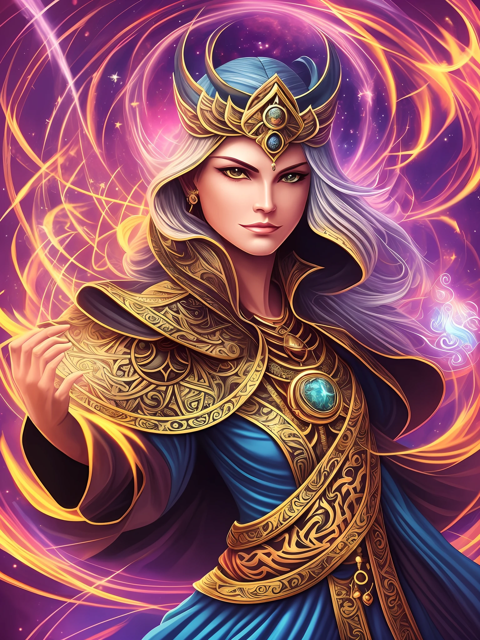 Create an image of a mighty mage with extraordinary powers. This mystical sorcerer possesses ancient knowledge and wields the forces of nature and magic at their command. Visualize the mage in a majestic robe adorned with mystical symbols, surrounded by swirling elemental energies. Use captivating colors to portray the aura of power and wisdom that emanates from this formidable mage." --auto --s2
