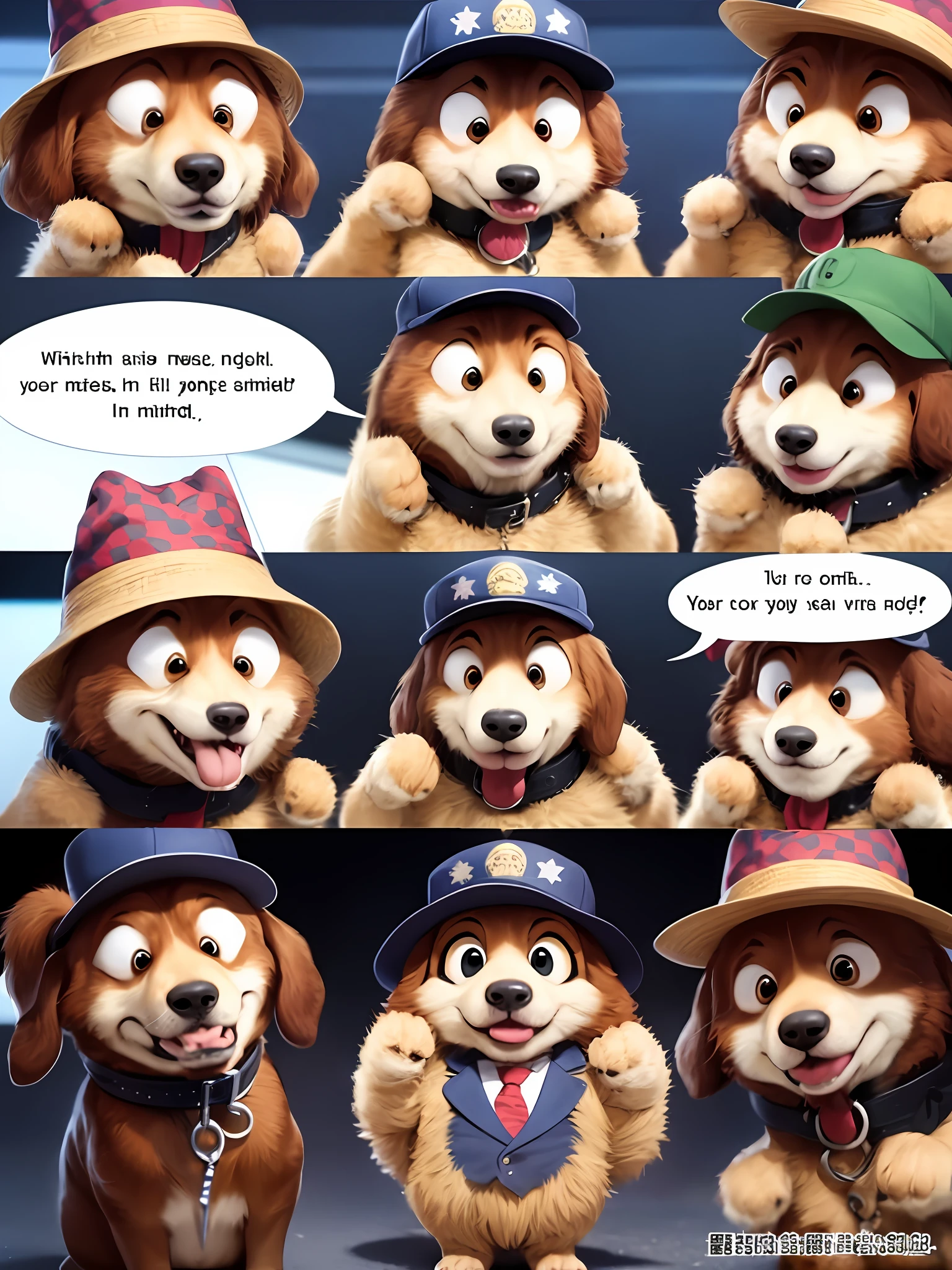 Dog in hat,Various expressions,WeChat memes,Cartoon two-dimensional style,Moe