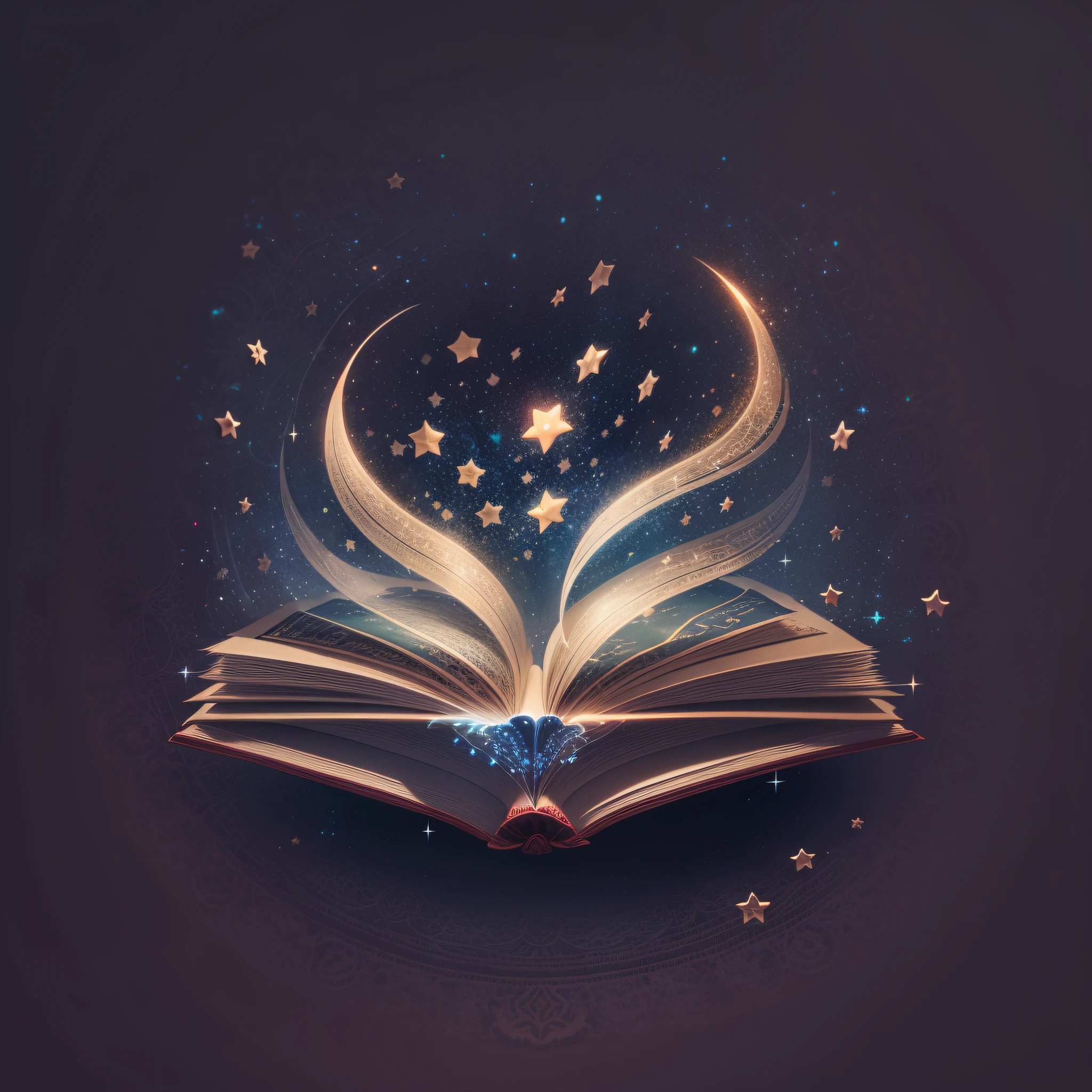 A charming logo representing an open magical book, with sparkles and stars coming out of your pages, Creating a sense of magic and adventure.