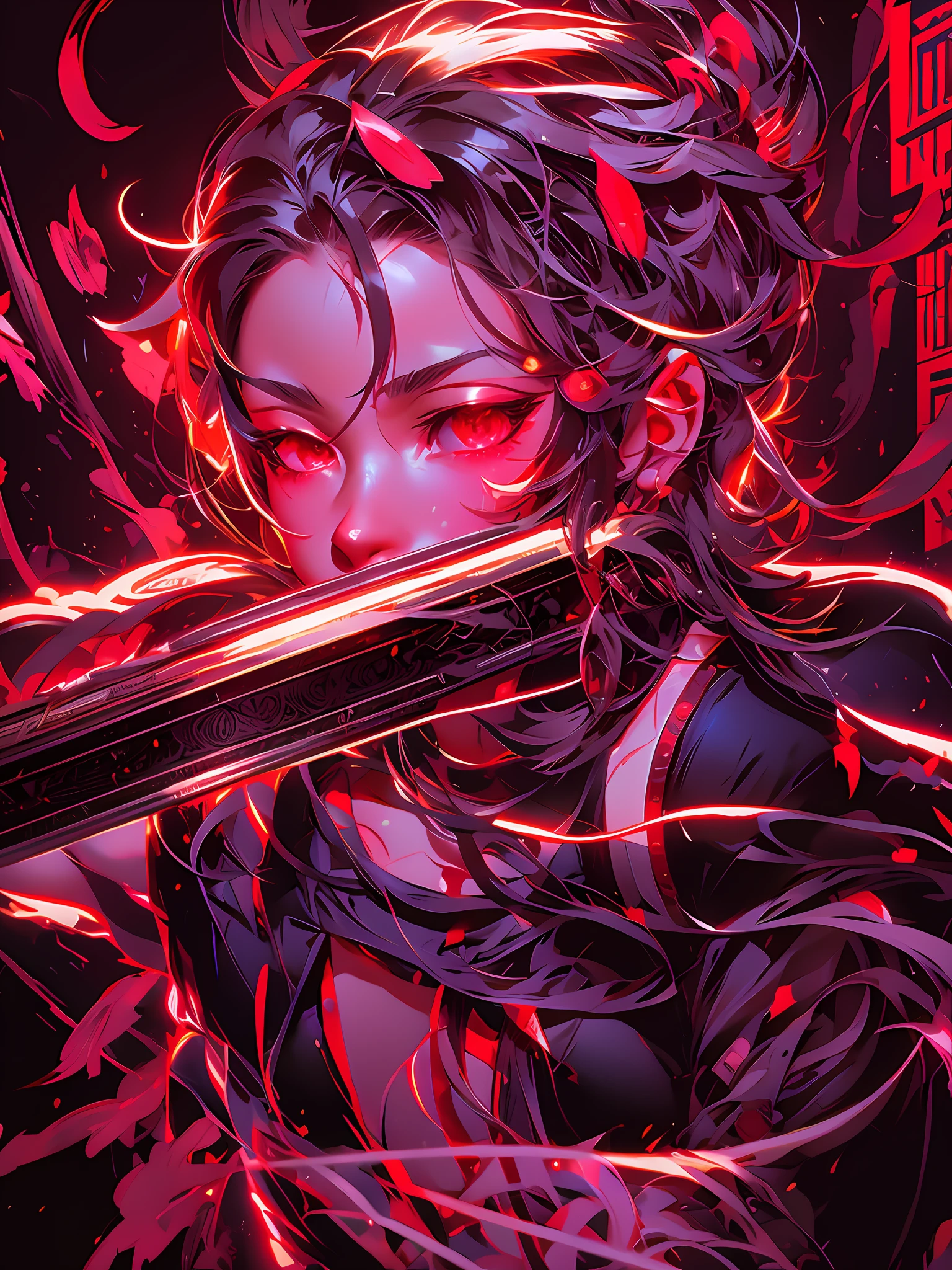 anime girl with a sword in her hand and a red light in the background, artwork in the style of guweiz, guweiz, by Shitao, unknown artstyle, g liulian art style, cyberpunk shading, digital cyberpunk anime art, painted in high resolution, guweiz on artstation pixiv, anime cyberpunk art, cyberpunk anime girl,masterpiece, best quality, (extremely detailed CG unity 8k wallpaper), (best quality), (best illustration), (best shadow), absurdres, realistic lighting, (Abyss), beautiful detailed glow