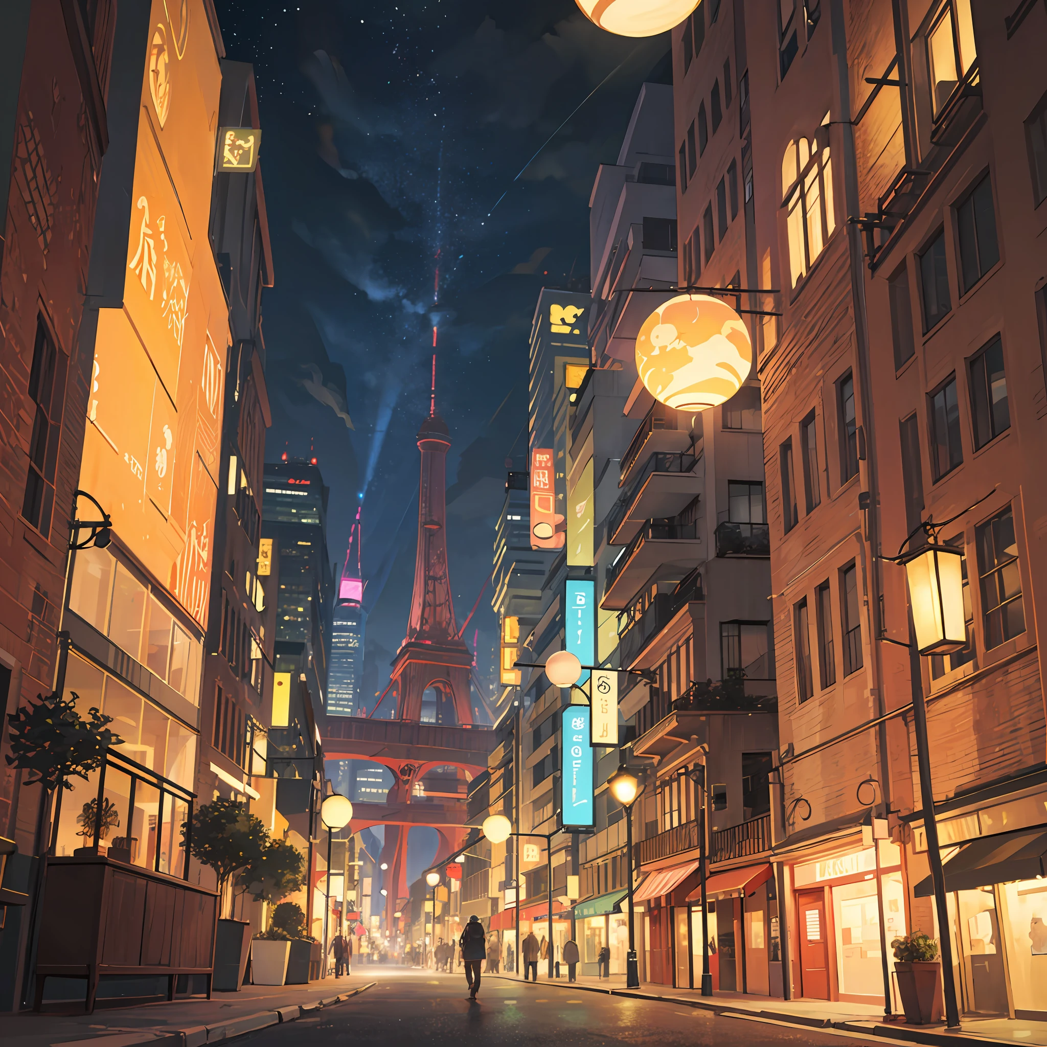 refuge,Warm,Glass scene,full of lights,Beds,furniture,window,the street lights,Planet background,Tall building --auto