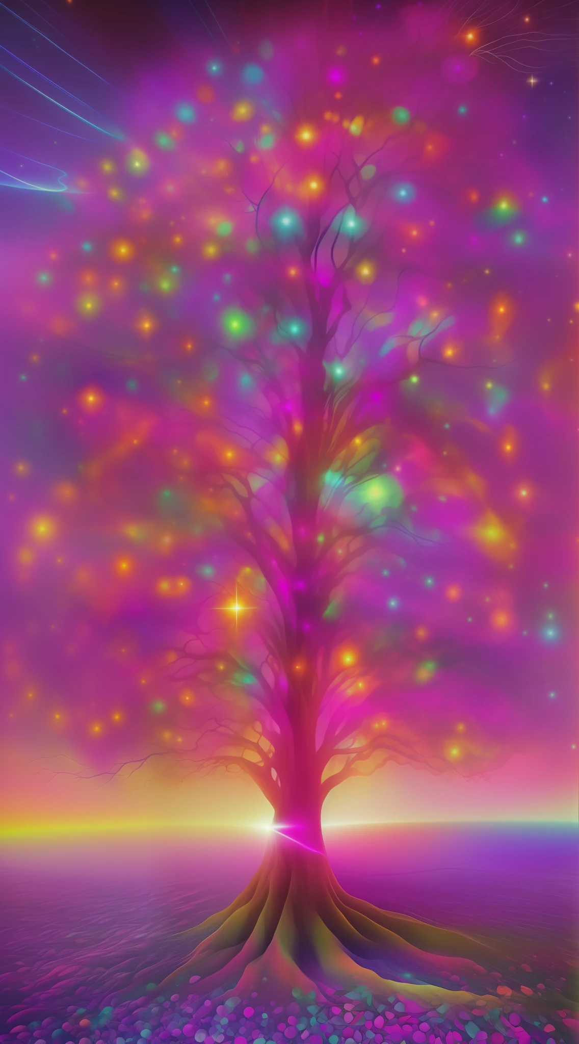 (arbol de la vida:1.5, Cosmic atmosphere:1.2, colores vibrantes y hermosos, Fantastic spiritual and ethereal light, Quantum physics)