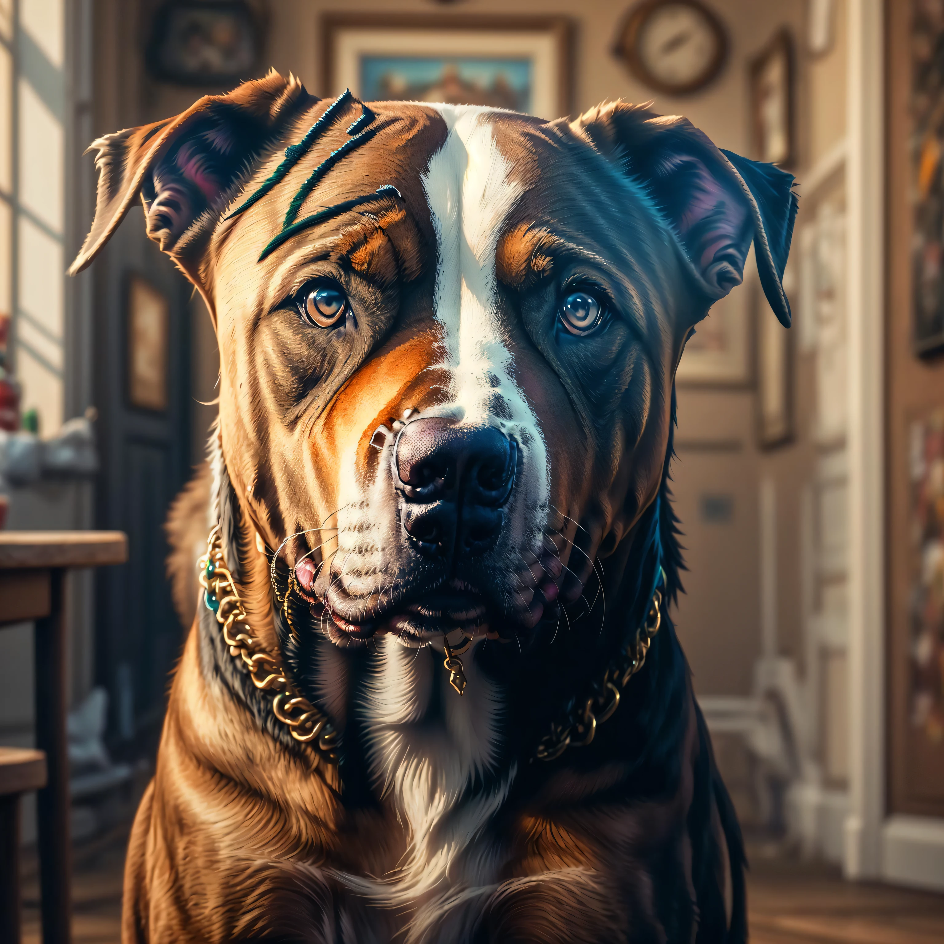 pit bull, colorful, masterpieces, top quality, best quality, official art, beautiful and aesthetic, 8k raw, realistic, yang08k,