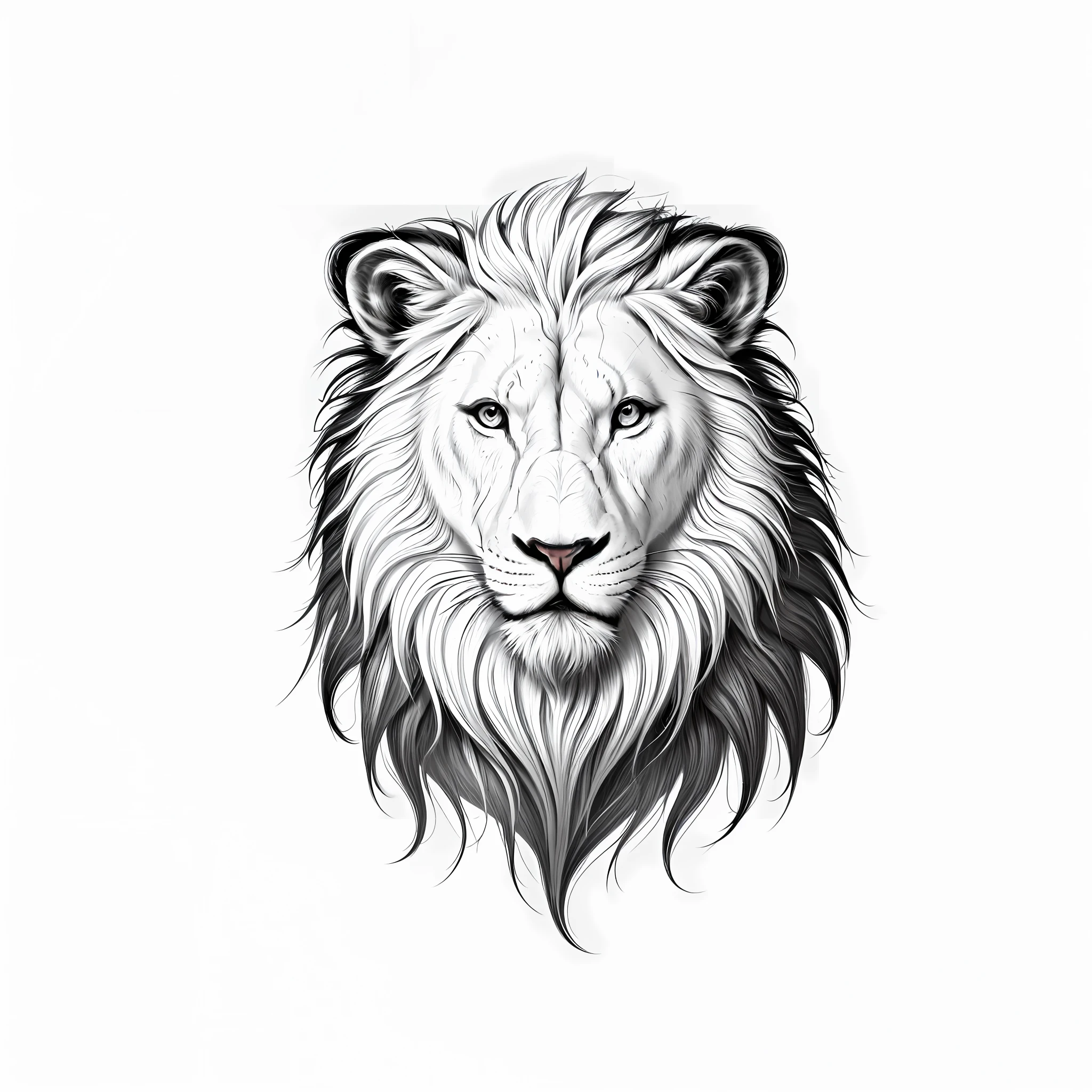 best qualtiy, high high quality, 8K, white backgrounid, {{{linear art:1.3}}}, 1 Lion,White lion、 Solo, zlayato,looking to the camera、Head,White hair