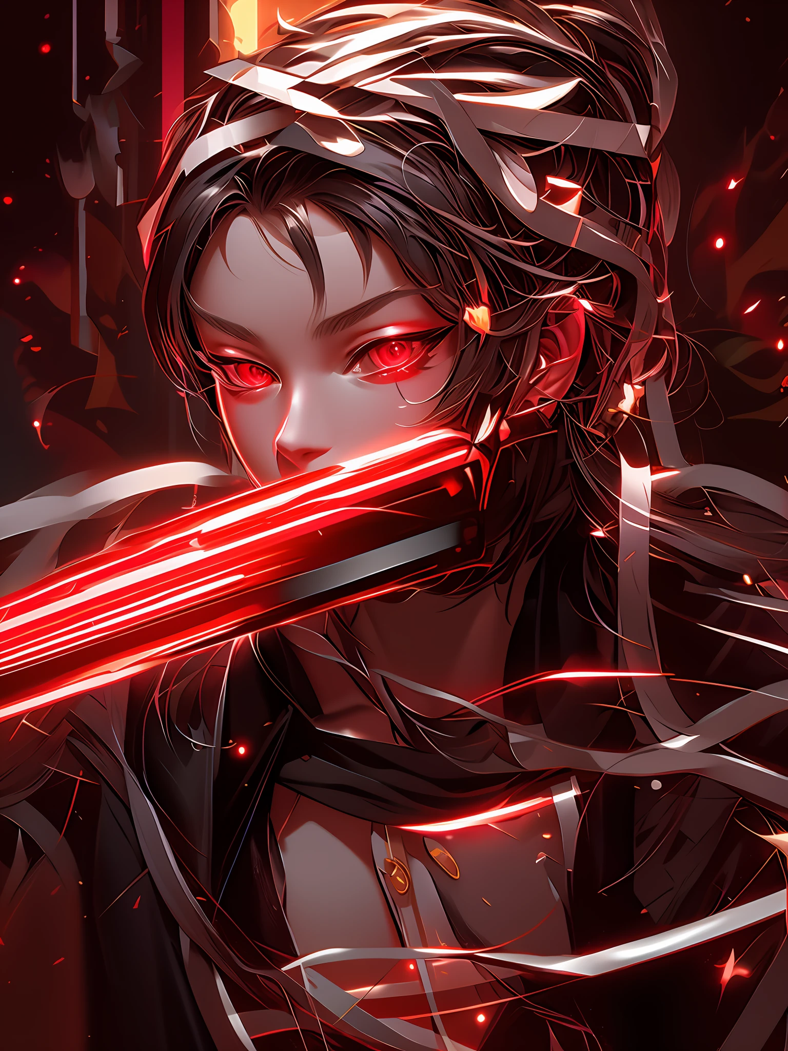anime girl with a sword in her hand and a red light in the background, artwork in the style of guweiz, guweiz, by Shitao, unknown artstyle, g liulian art style, cyberpunk shading, digital cyberpunk anime art, painted in high resolution, guweiz on artstation pixiv, anime cyberpunk art, cyberpunk anime girl,masterpiece, best quality, (extremely detailed CG unity 8k wallpaper), (best quality), (best illustration), (best shadow), absurdres, realistic lighting, (Abyss), beautiful detailed glow