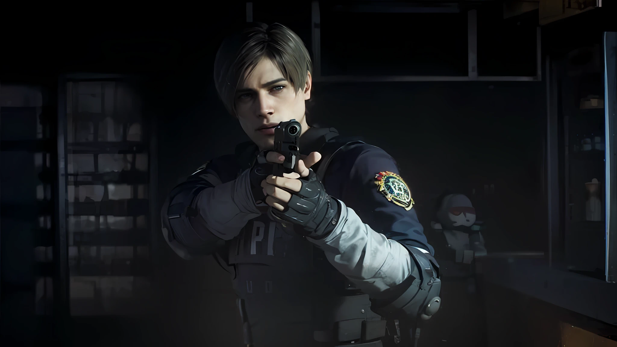 Resident Evil Dentro, Resident Evil, Resident Evil, Resident Evil, Resident Evil, Resident Evil, Resident Evil, brad pitt is leon s. Kennedy, fundo do jogo Resident Evil, Resident Evil, Resident Evil 1, Resident Evil Inspirado, com pistola, inspirado em Leon Chwistek, Jack Baker de Resident Evil 7, Glamorosa Jill Valentine