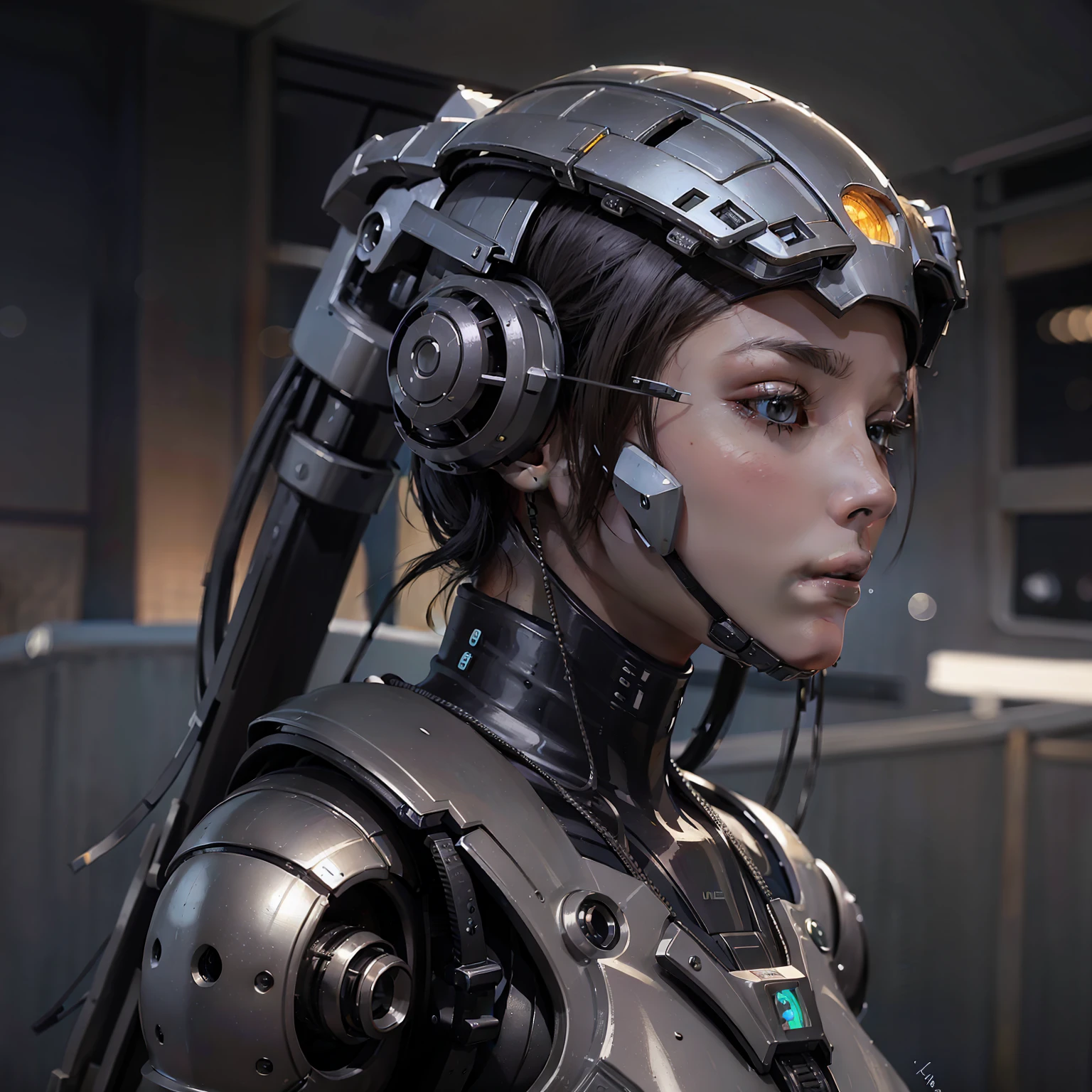 There is a woman wearing a helmet in a futuristic suit, beautiful girl cyborg, portrait beautiful sci - fi girl, Cute cyborg girl, beautiful white girl cyborg, perfect cyborg female, girl in mecha cyber armor, sci-fi android female, cyberpunk beautiful girl, beautiful female cyborg, belle fille cyborg, Cyborg girl, 3 D rendering character art 8 K