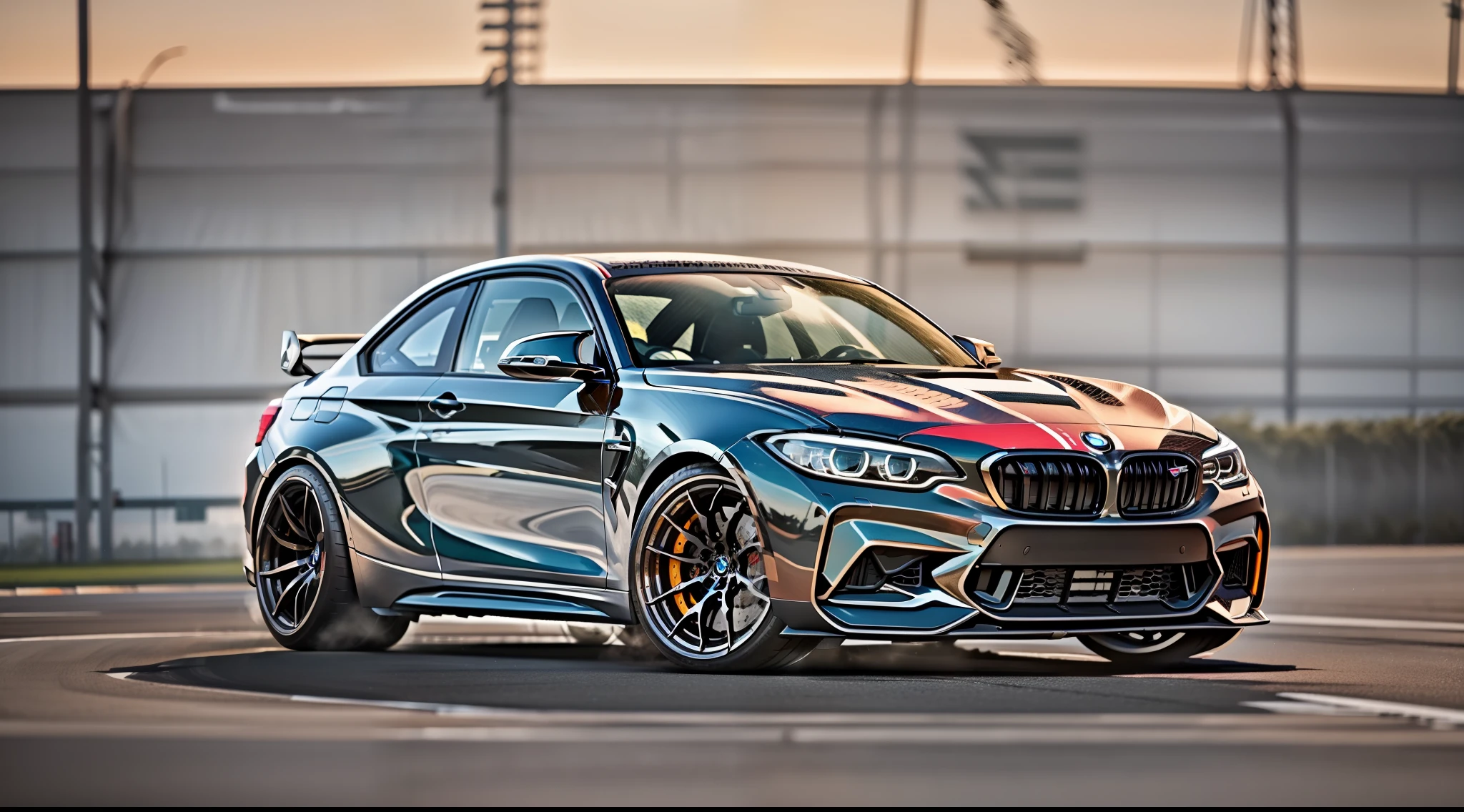 BMW M2 Competition, cor prata hockenheim, foto ultra detalhada, rodas apex vs5rs, detalhes de fotografia, ambiente noturno,