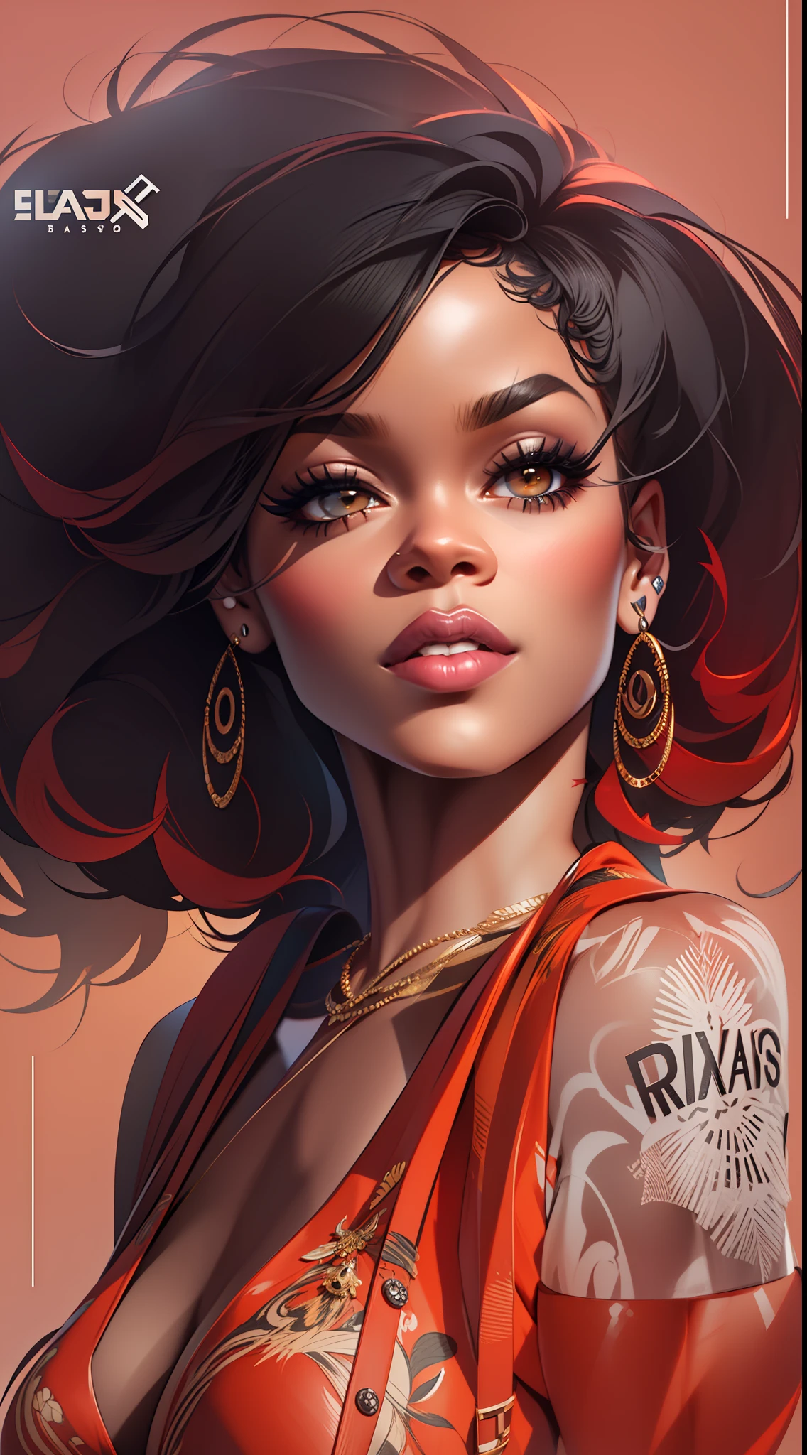 Create an anime-style profile image of Rihanna, the famous singer, songwriter, and actress. She has a heart-shaped face with high cheekbones, radiant caramel skin tone, and captivating, slightly almond-shaped eyes that are often accentuated with dramatic eyeliner and lashes. Her eyebrows are well-defined, gently arching above her eyes. Rihanna's lips are full and luscious, and her nose is elegant with a gentle curve.
For her hair, you can experiment with various styles, such as long wavy locks, a sleek bob, or a short pixie cut, and feel free to use her iconic fiery red or jet black hair color.
In this profile image, focus on showcasing her expressive eyes, radiant smile, and signature confidence and charisma. Make sure to create a stylish and trendy outfit that reflects her impeccable fashion sense, whether it's a glamorous gown or chic streetwear.
Add artistic touches to make the image stand out and emphasize Rihanna's dynamic and ever-evolving personality. Feel free to include any additional details that capture her unique essence as a multi-talented artist and cultural icon.