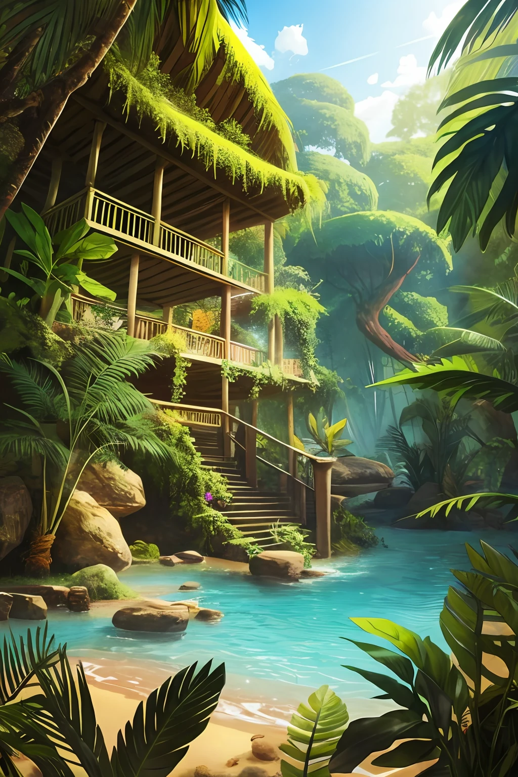 archaeologists exploring the mysterious jungle environment, discovering ancient artifacts and hidden wonders. --auto