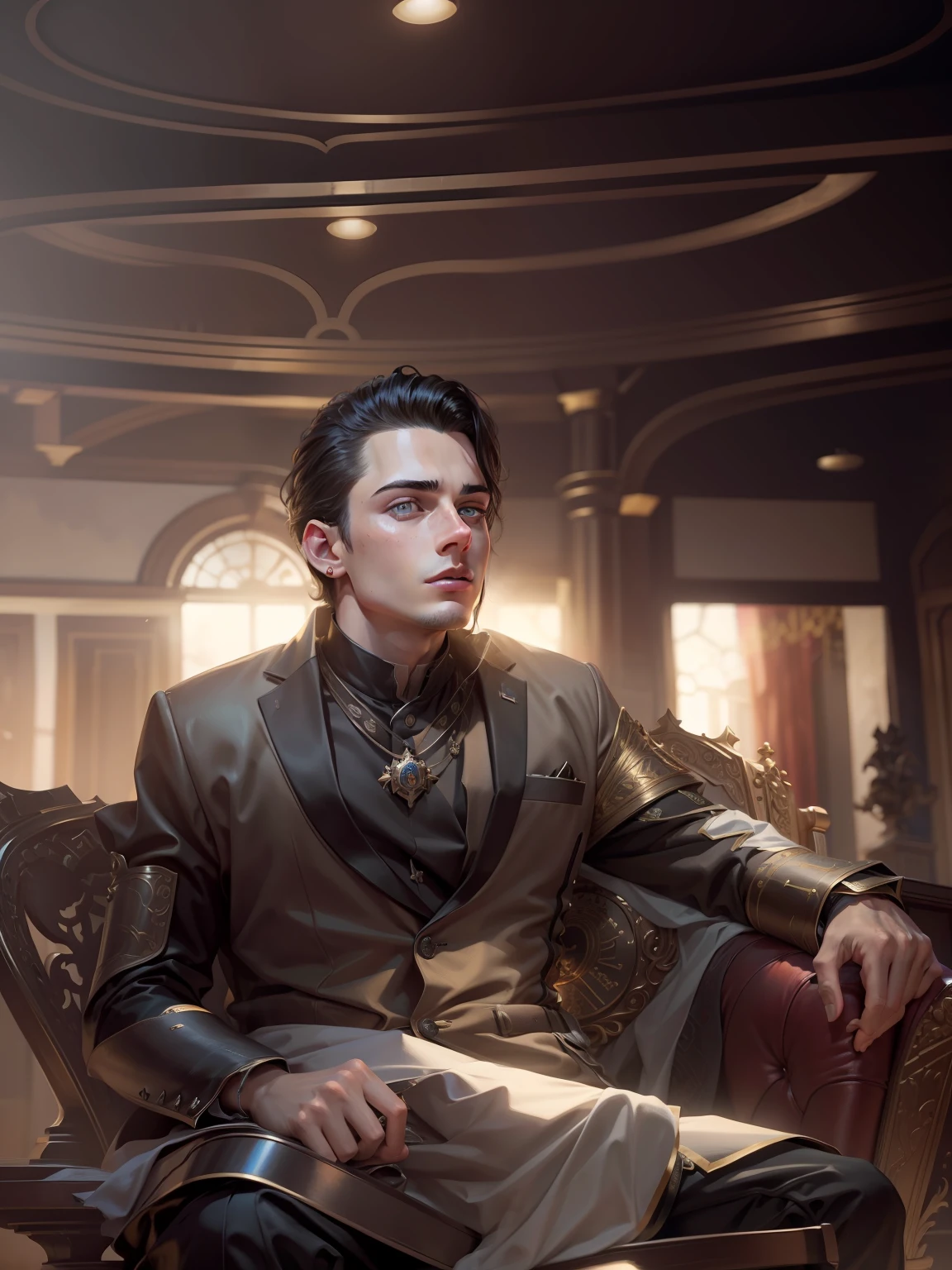 make me king,throne,shaved face boy,4k face quality,illustration,realistic,8k resolution --auto