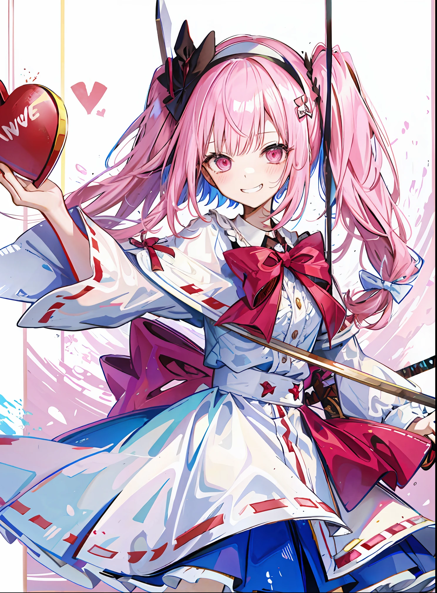 1girll,maidennurse,Sick,doll,love heart,Bow knot,bloods,short sword,mad grin,Love eyes
