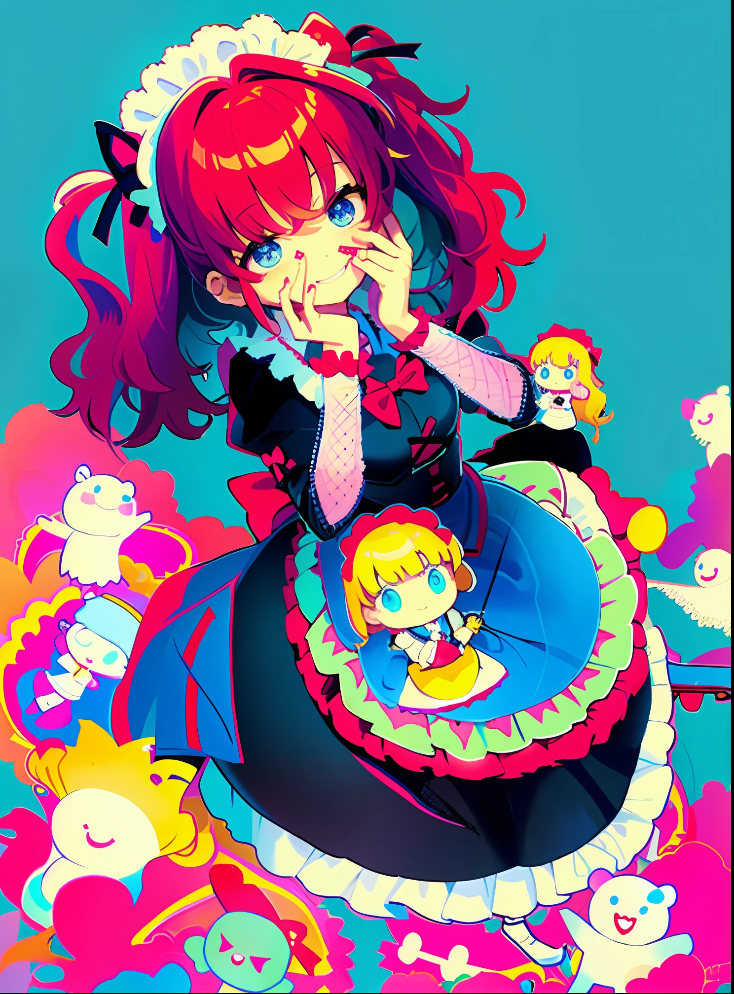 1girll,maidennurse,Sick,doll,love heart,Bow knot,bloods,short sword,mad grin,Love eyes