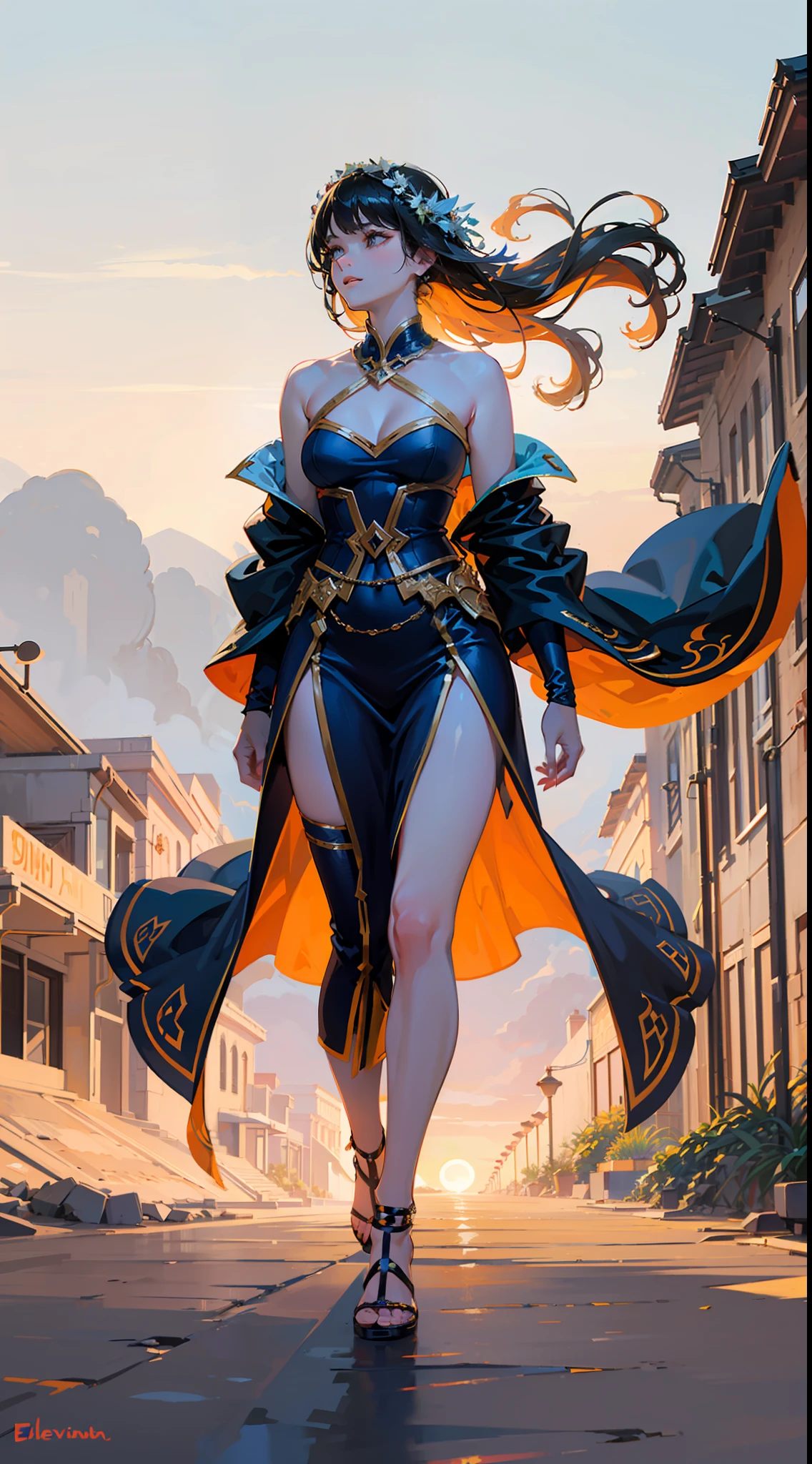(((Masterpiece))), (((UHD))), (((Textured skin))), (((Anatomically correct))), (((Super detail))), (((High details))), (((High quality))): Describe an enchanting scene of a young elven girl, walking in the desert, wearing mage clothes. The elven girl is portrayed with textured and smooth skin, highlighting her magical and charming nature. Every anatomically correct detail is carefully crafted, emphasizing her graceful and ethereal appearance. She wears mage clothes, with flowing fabrics and intricate details that reveal her role as a bearer of magic. The colors of the clothes can be as vibrant as the golden sand dunes of the desert, adding a touch of magic to the scene. The elven girl walks with elegance and curiosity, her delicate feet gently touching the warm sand. Her long and shiny hair flows in the wind, highlighting her connection to the nature around her. The desert scenery is spectacular, with undulating dunes, exotic palm trees, and a vast blue sky. The sun shines brightly, casting soft shadows and creating a magical atmosphere in the air. The image quality is exceptional, with ultra-high resolution (((UHD))), allowing every detail to be appreciated with clarity and sharpness. Every feature of the elven girl's face, the folds of her clothes, and the details of the desert landscape are worked with super detail (((super detail))), creating an immersive and magical visual experience. This high-quality (((High quality))) visual representation of the elven girl in the desert is a true masterpiece. Capturing the beauty and magic of nature and fantasy, the scene conveys a sense of wonder and enchantment. It is a tribute to the imagination and the magical world of fantasy stories.