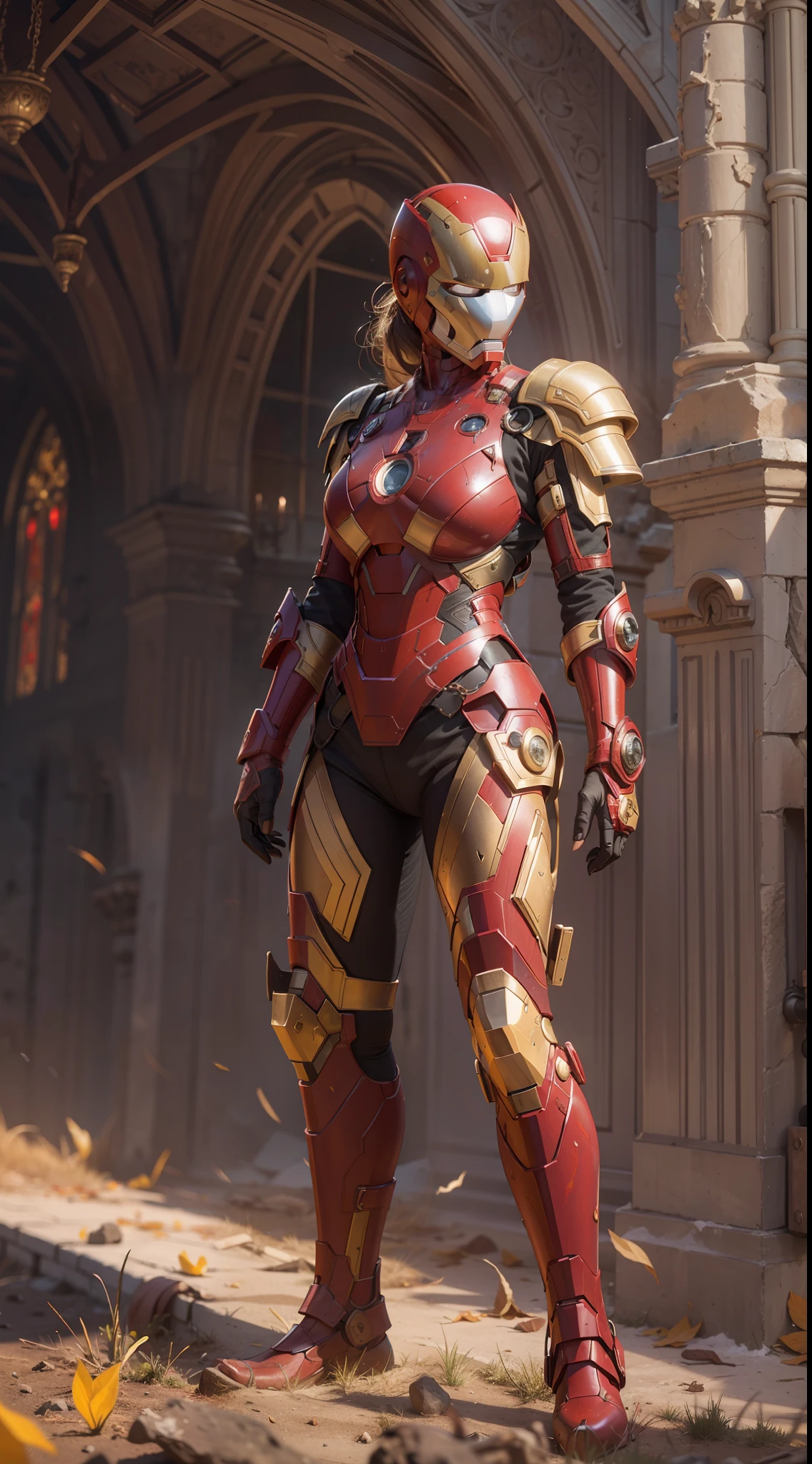 (1girl:1.3), solo,__body-parts__, official art, unity 8k wallpaper, ultra detailed, beautiful and aesthetic, beautiful, masterpiece, best quality, RAW, masterpiece, super fine photo,, best quality, super high Resolution, photorealistic, sunlight, full body portrait, stunningly beautiful,, dynamic pose, delicate face, vibrant eyes, (side view), she is wearing a medieval Iron Man armor, red and gold, Highly detailed abandoned Castle background, detailed face, detailed complex busy background, messy, gorgeous, milky, high detailed skin, realistic skin details, visible pores, sharp focus, volumetric fog, 8k uhd, dslr camera, High quality, film grain, fair skin, photorealism, lomography, view from below, translucent